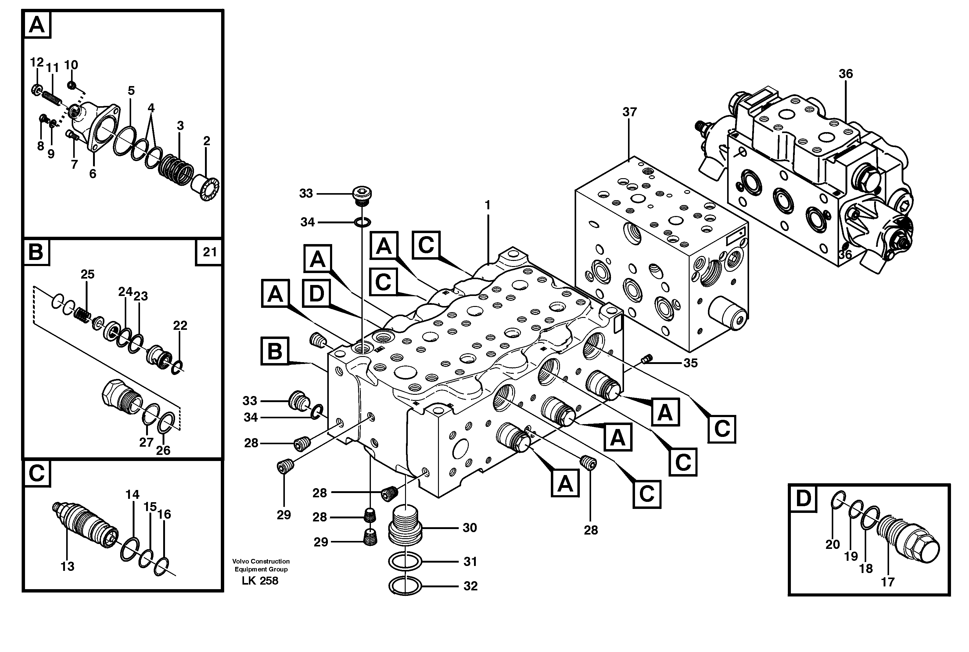 Main valve assembly, B  SER NO - 1086 — volvo parts diagram