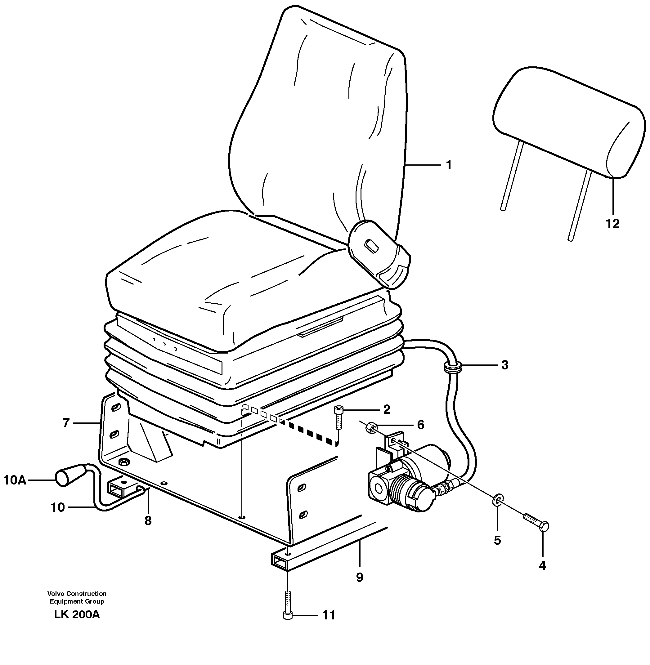 Operator seat with fitting parts 14302813, 14303037, 14302883 — volvo parts diagram