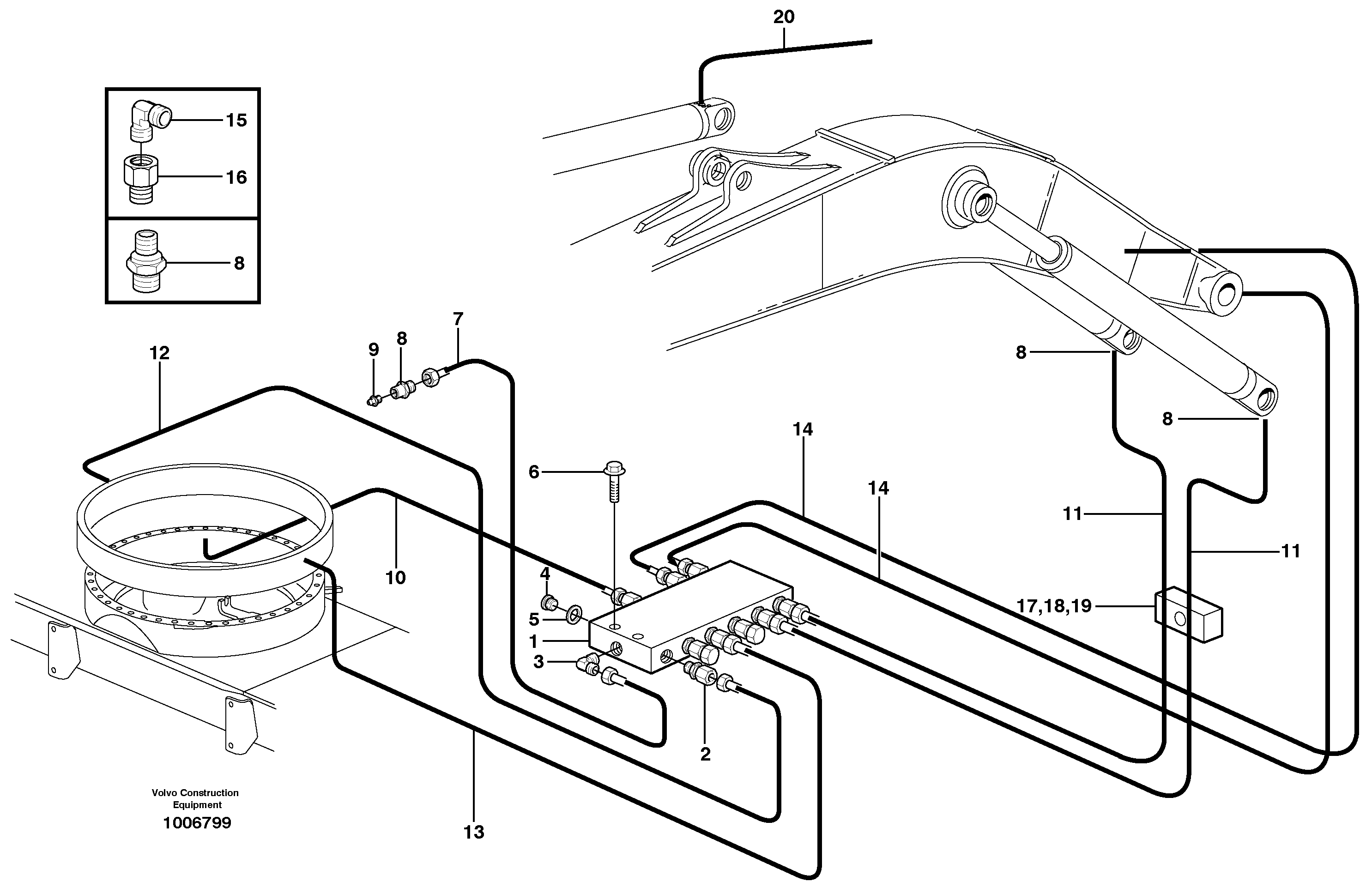 Central lubrication. slewing, mono boom  14303100. 4,5M — volvo parts diagram