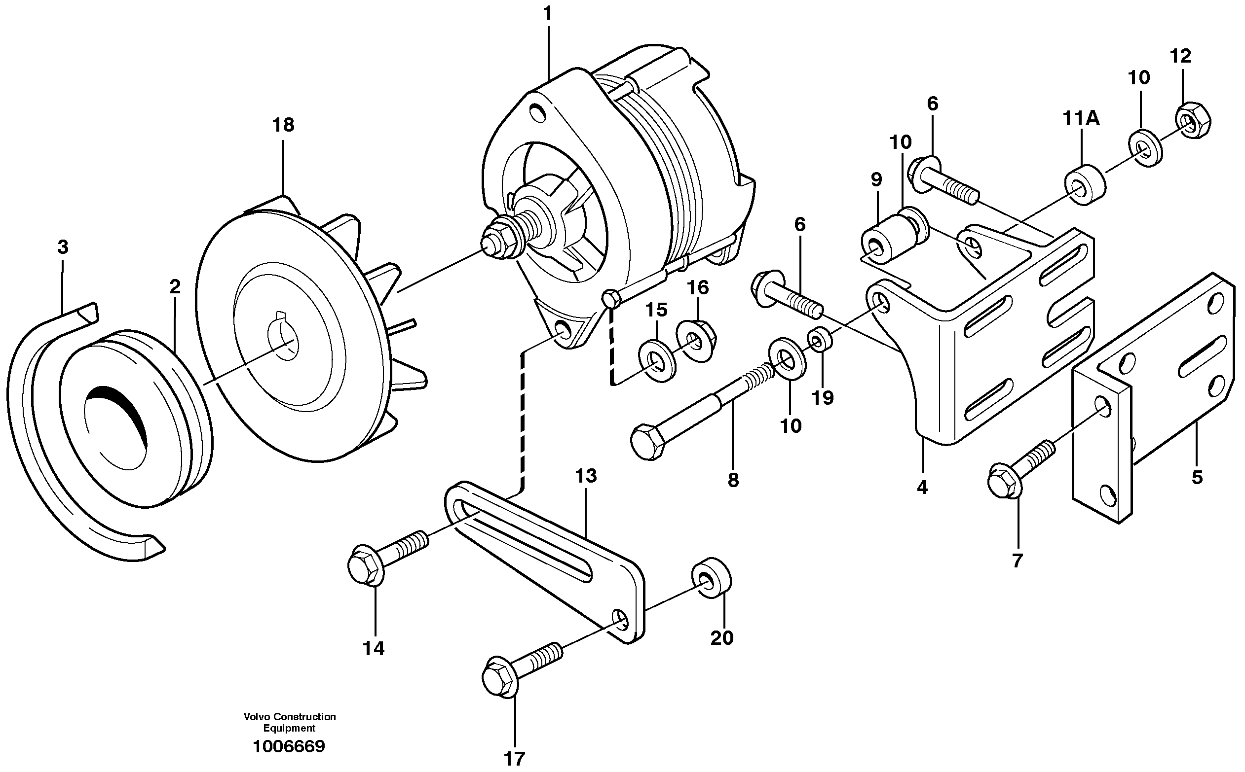 Alternator with assembling details — volvo parts diagram