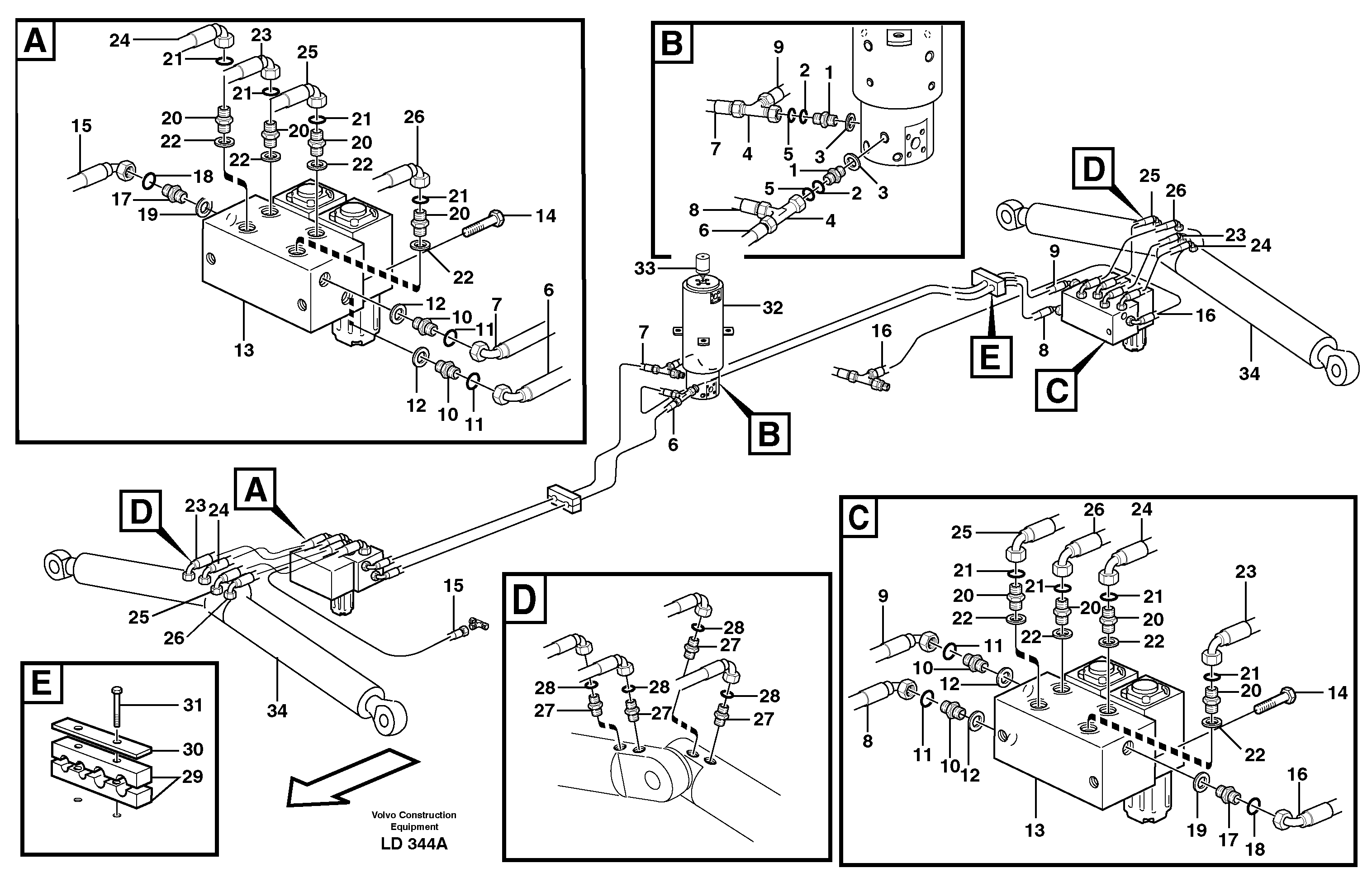 Hydraulic system for support, undercarriage  14303098 — volvo parts diagram