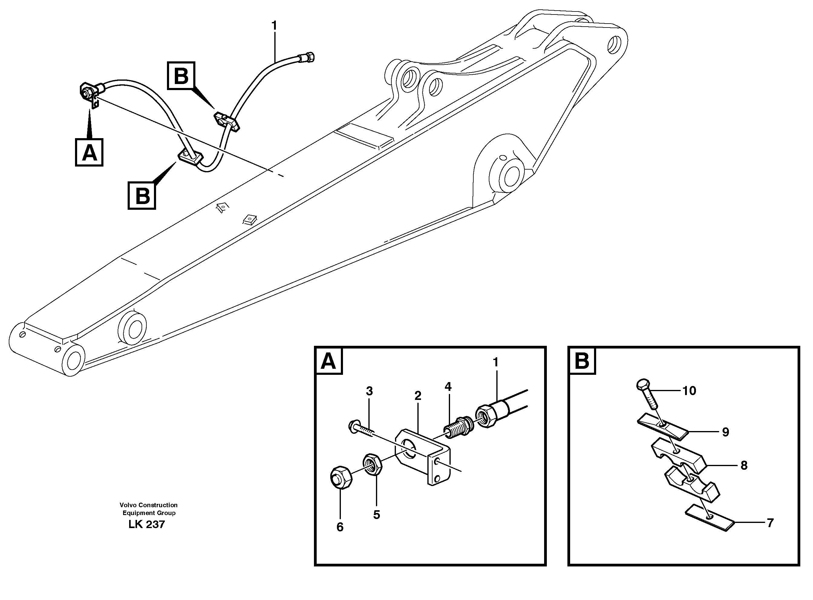 Hammer hydraulics on dipper arm, return line  14302887, 14302889, 14302890 — volvo parts diagram