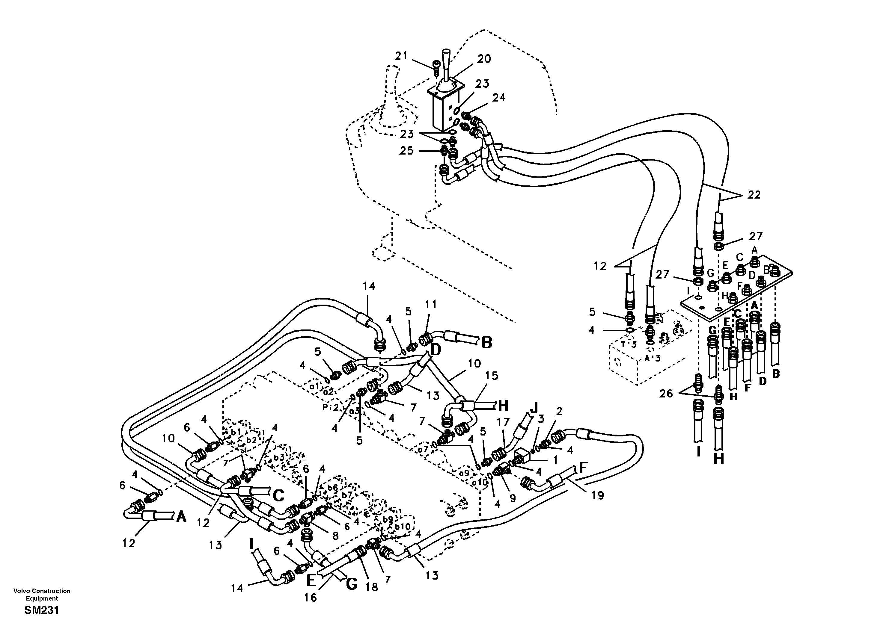 Servo system, control valve to remote control valve — volvo parts diagram