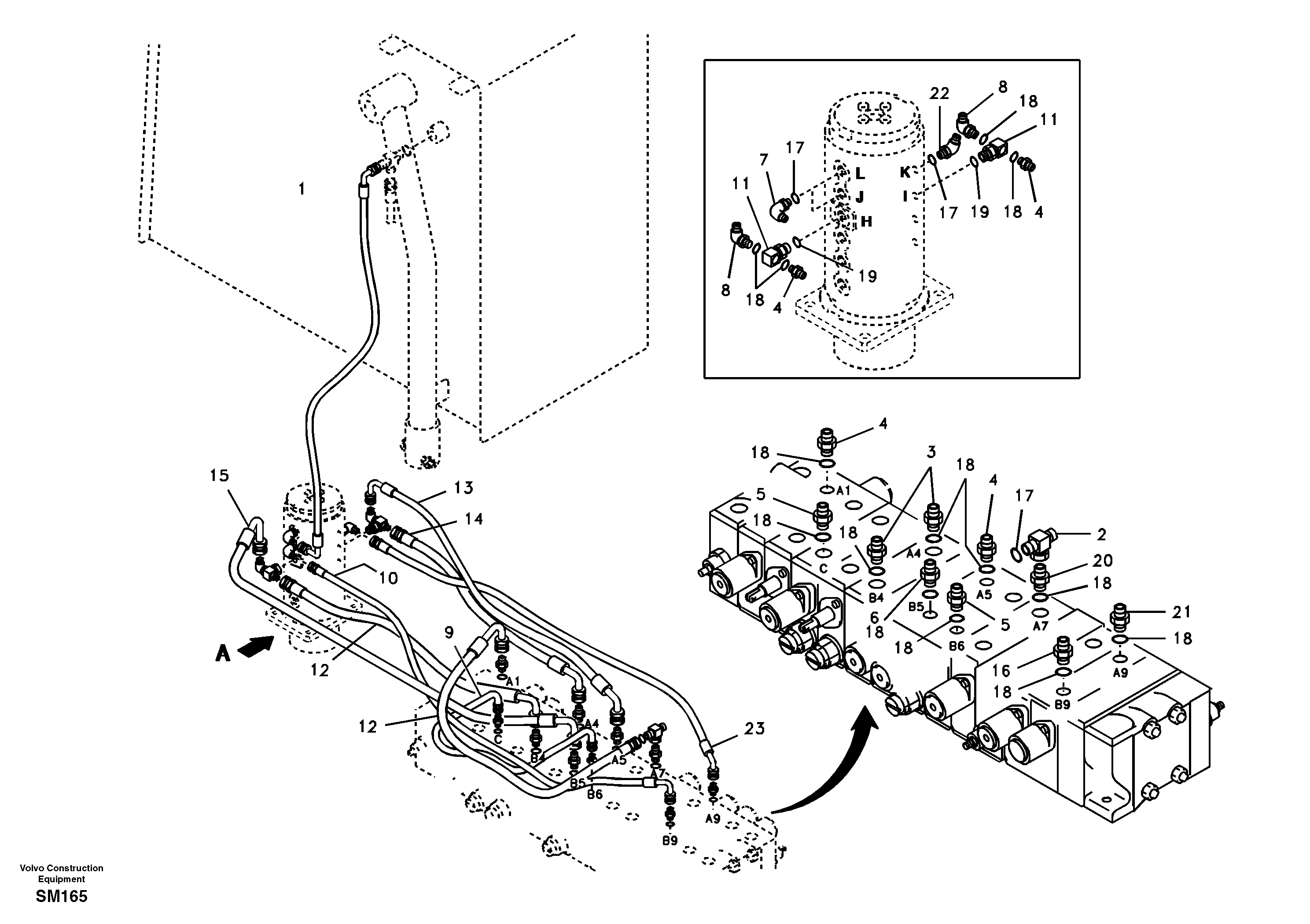 Turning joint line, control valve to turning joint — volvo parts diagram