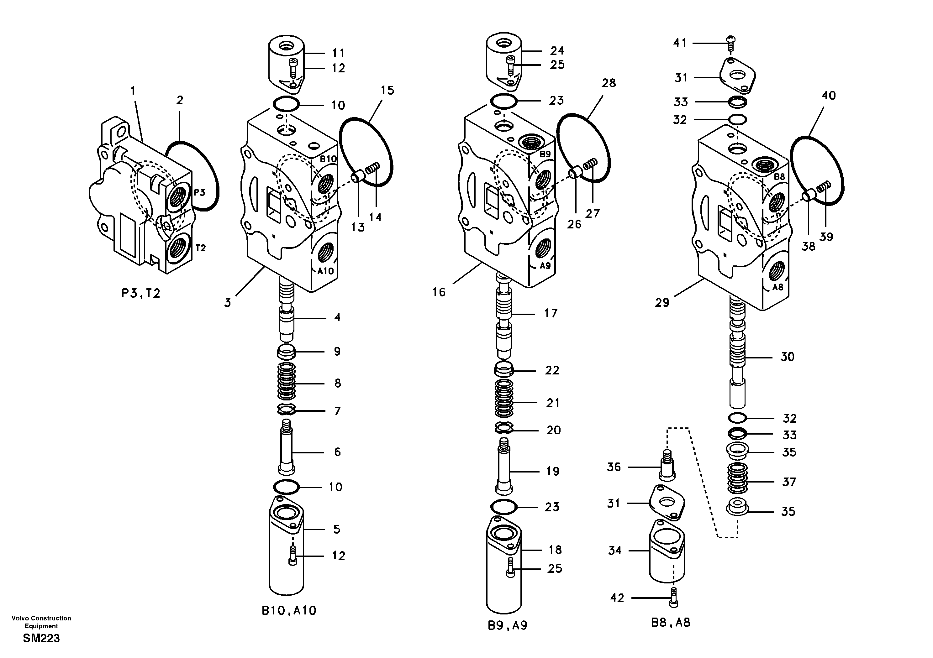 Main control valve, inlet and boom and boom swing — volvo parts diagram