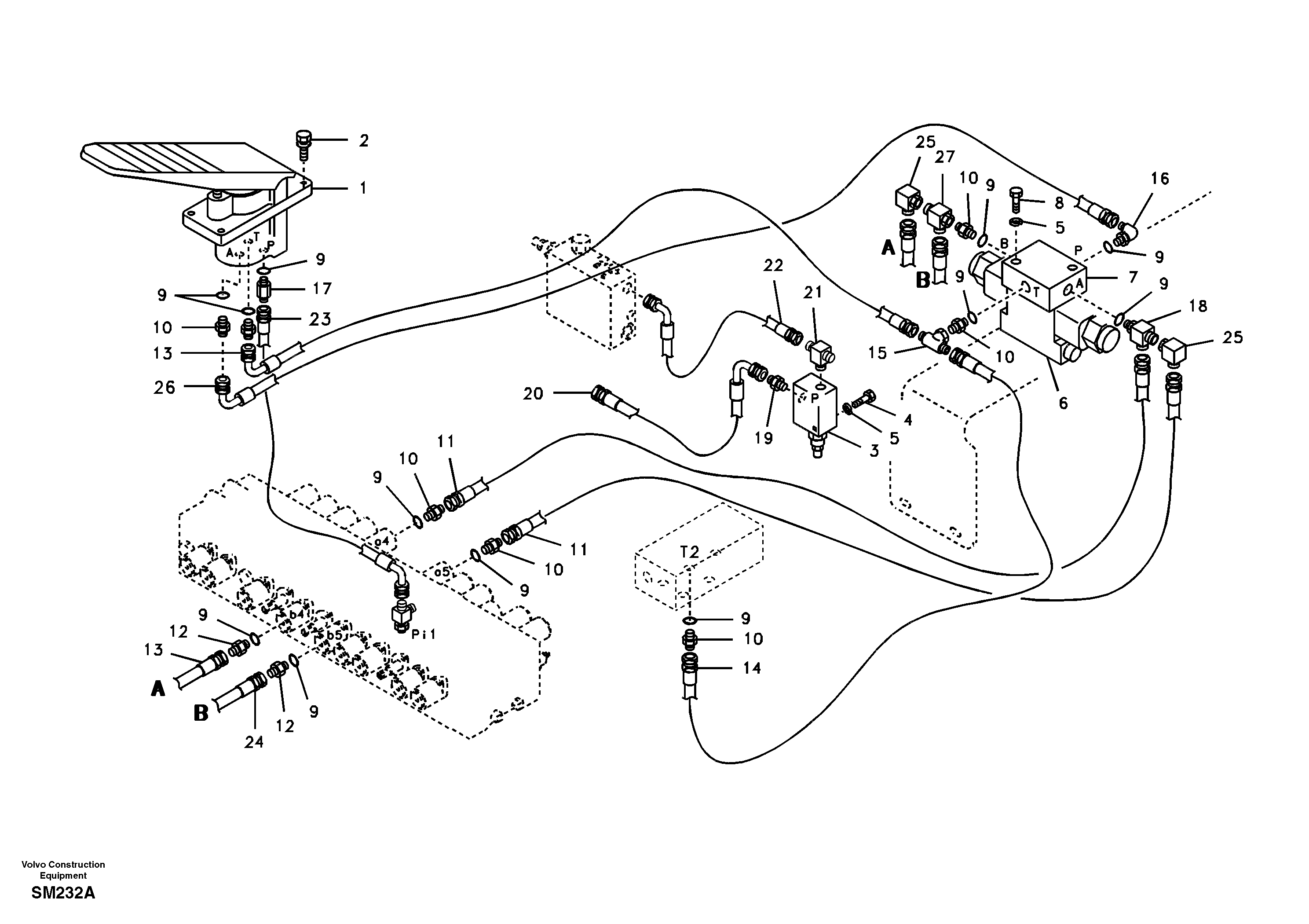 Servo system, control valve to remote control valve pedal — volvo parts diagram