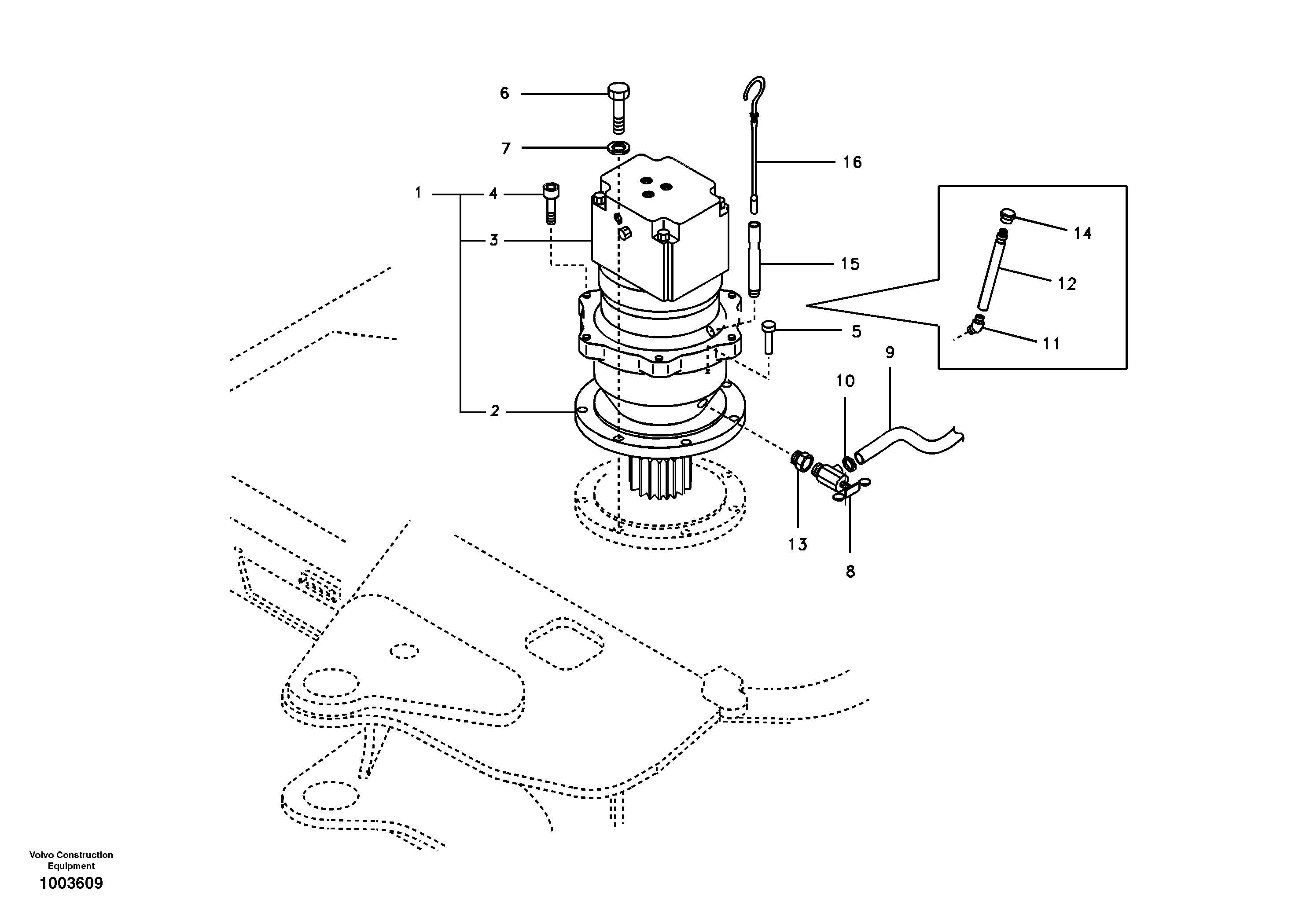 Swing motor with mounting parts — volvo parts diagram