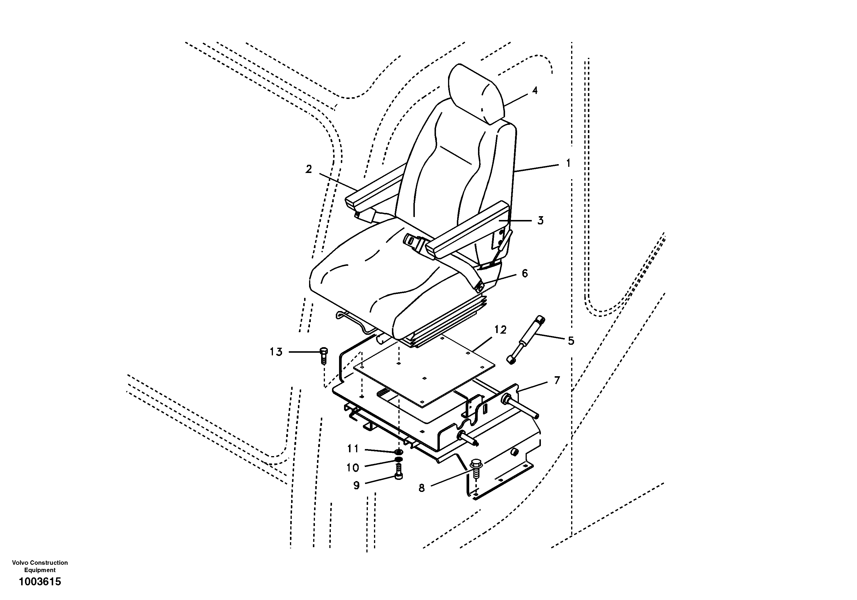 Operator seat with fitting parts — volvo parts diagram
