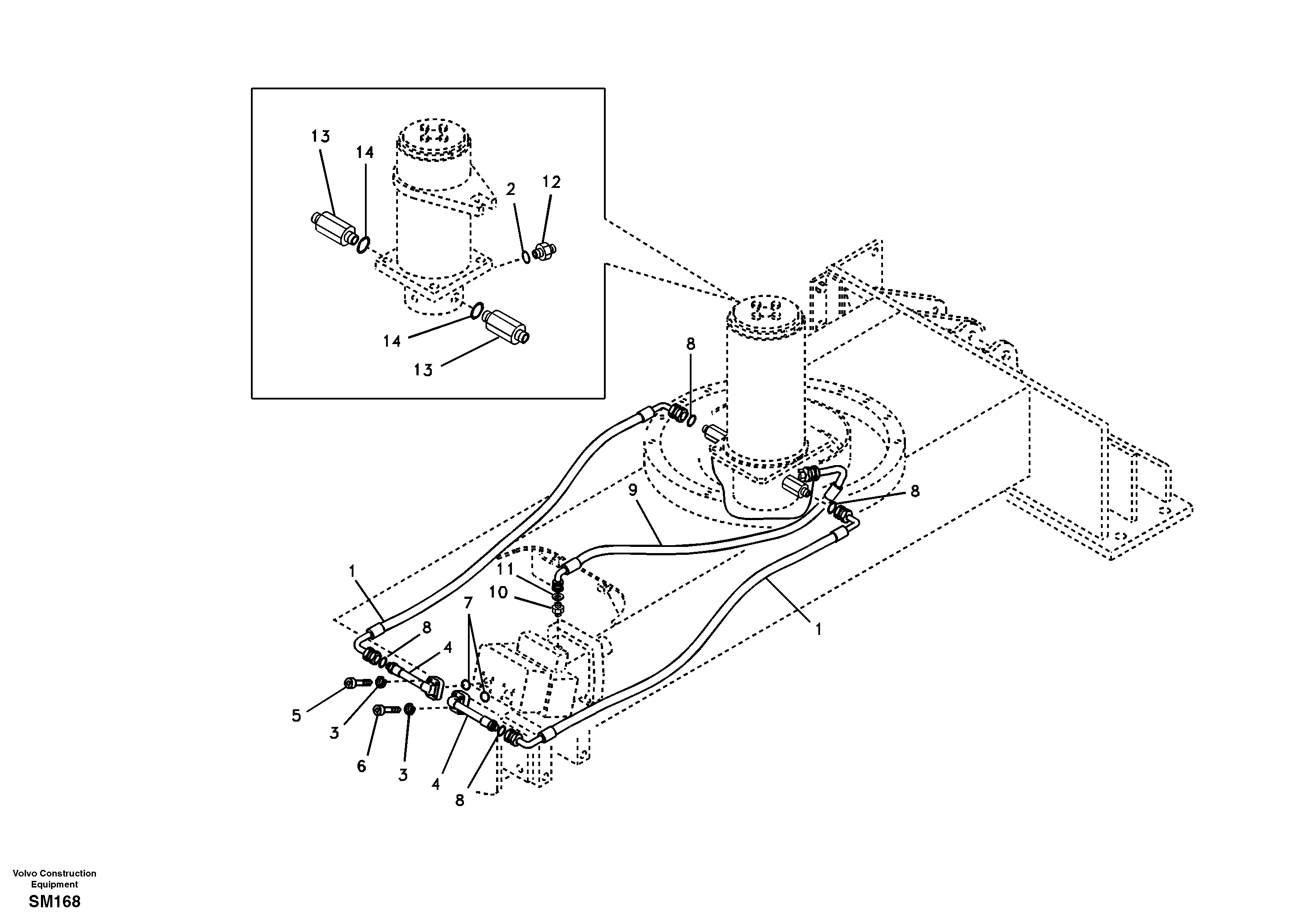 Turning joint line, turning joint to travel motor — volvo parts diagram