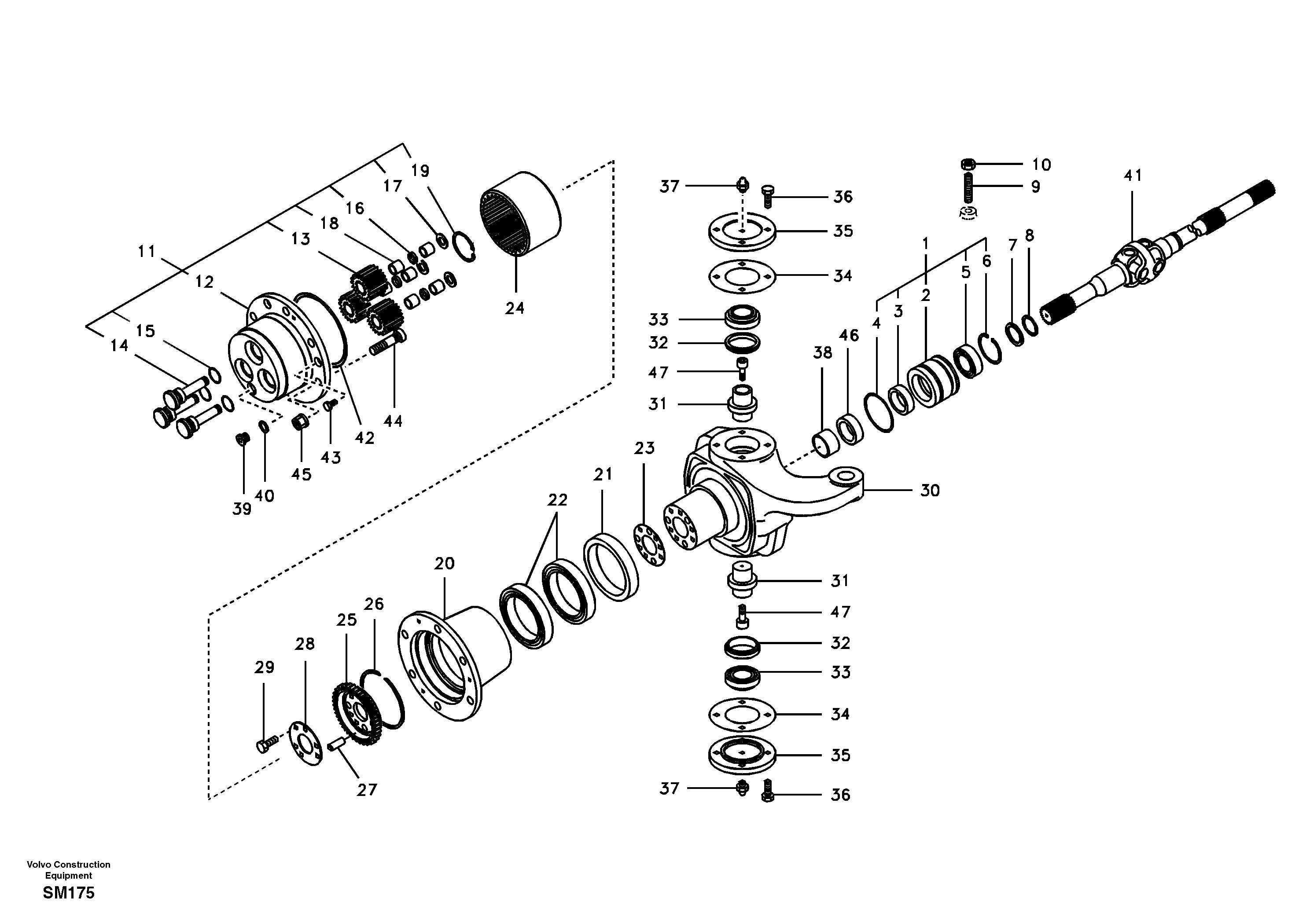 Hub reduction, front axle — volvo parts diagram
