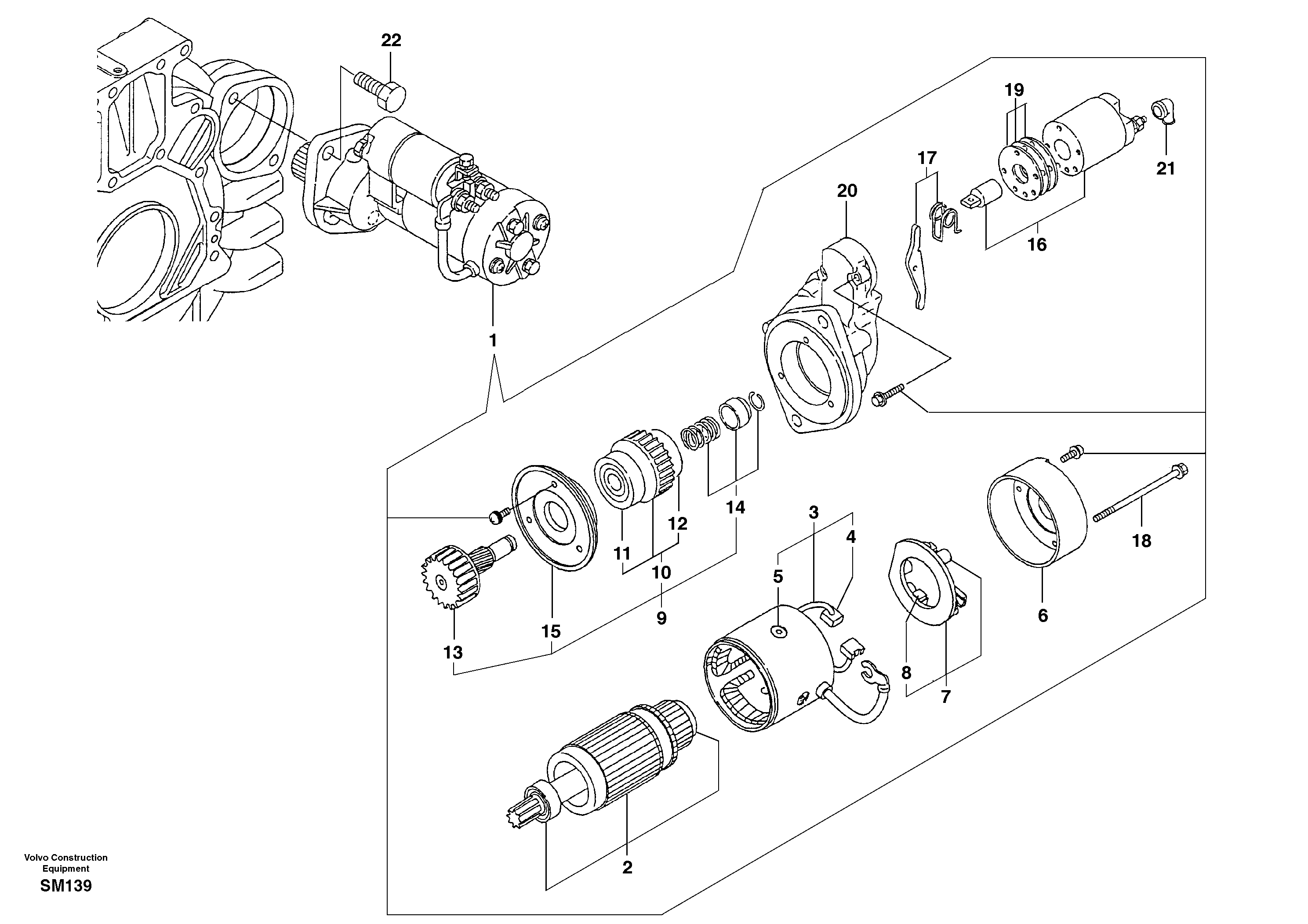 Starter motor, mounting — volvo parts diagram