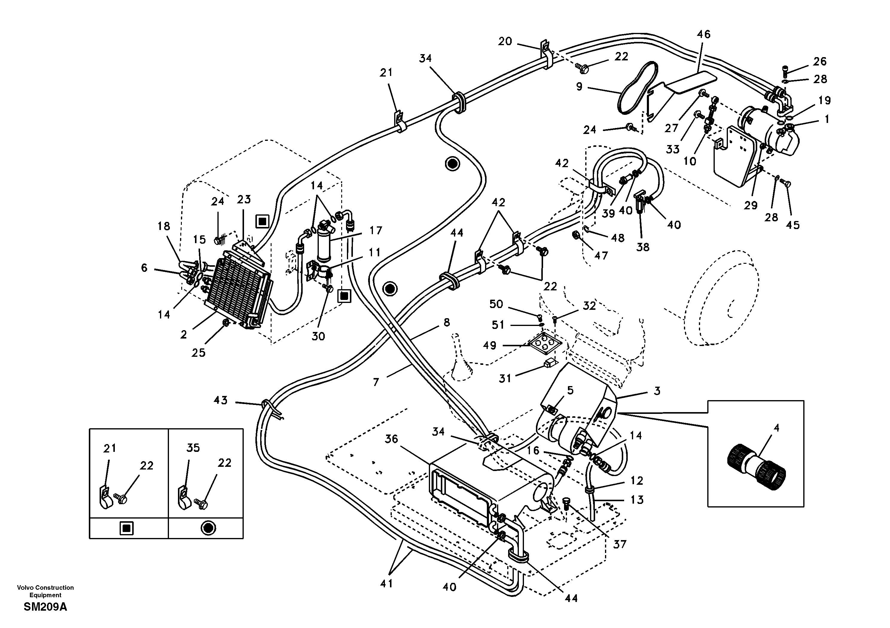 Air conditioning line, cooling and heater — volvo parts diagram