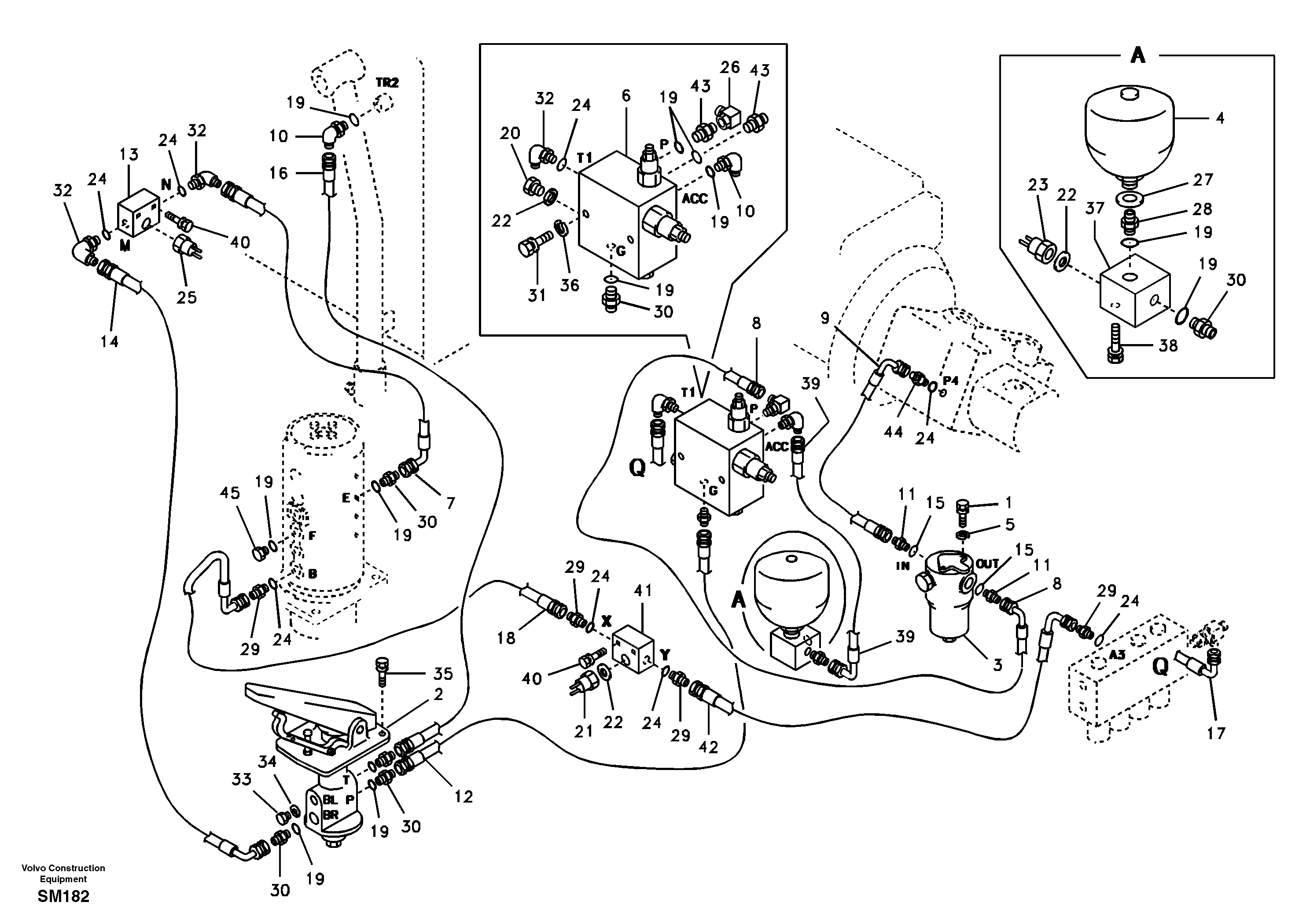 Hydraulic system, upper brake line — volvo parts diagram