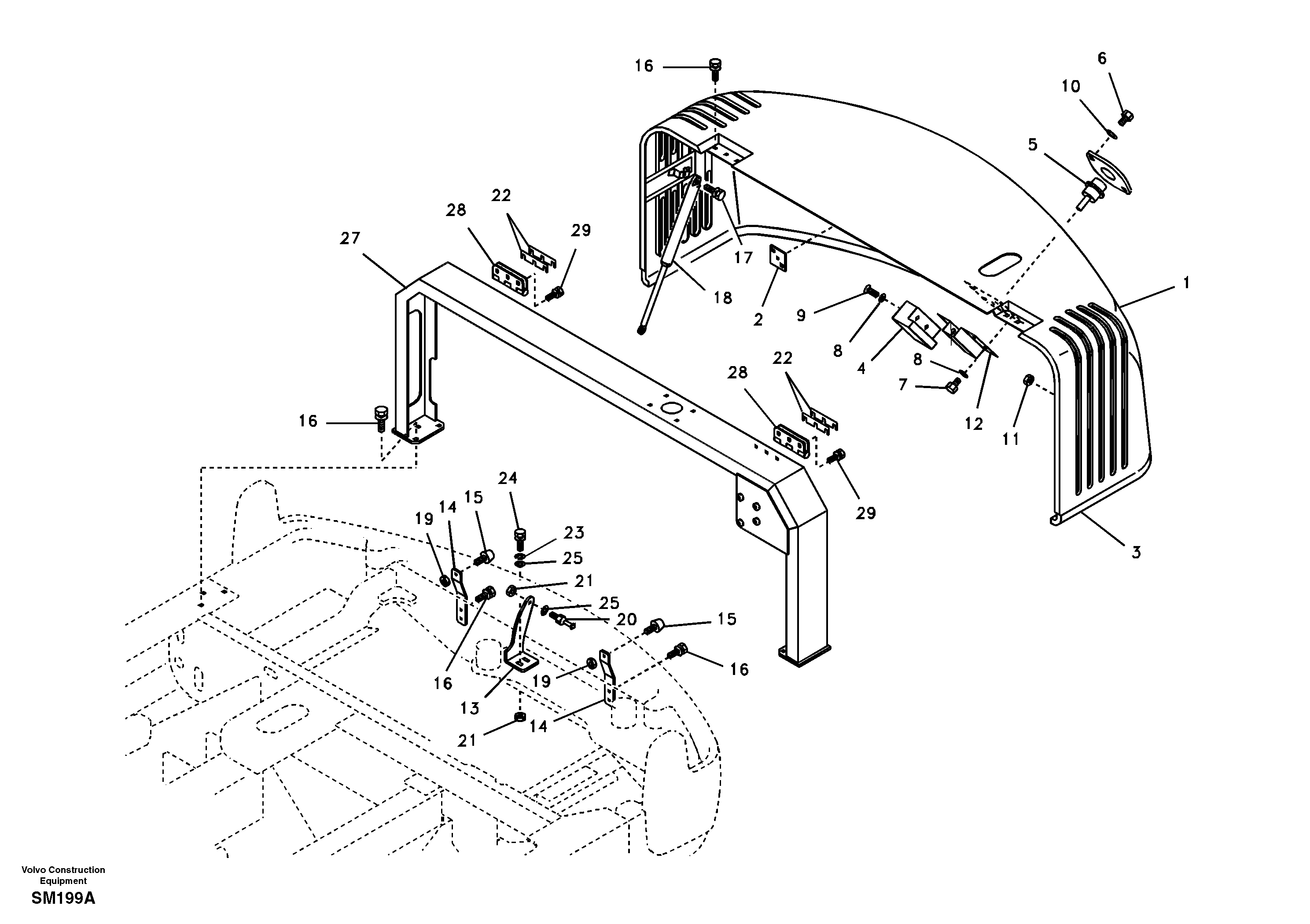 Cowl frame, cover and hood — volvo parts diagram
