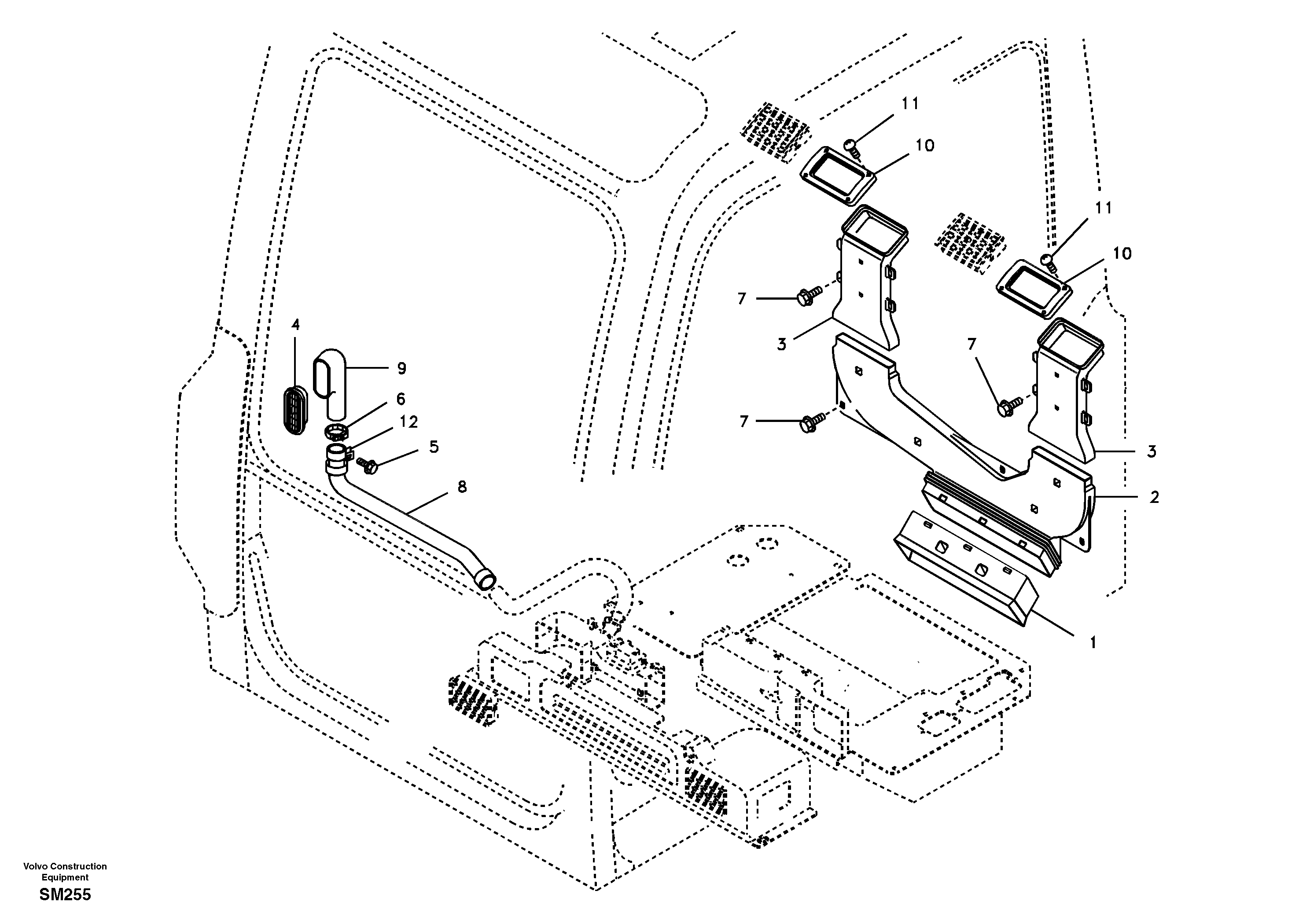 Air duct in cabin and cabin floor — volvo parts diagram