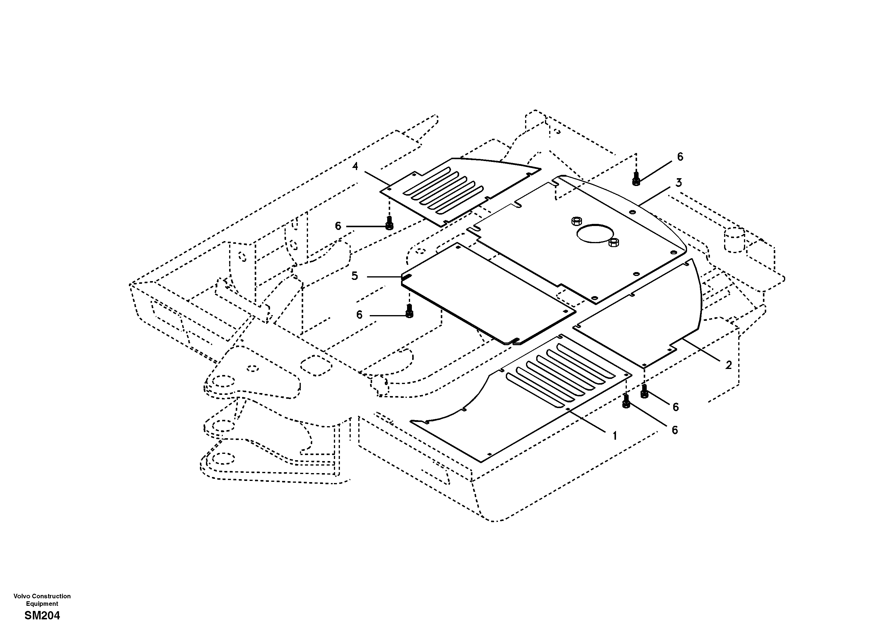 Hatches under engine, hydr.pumps, cooler, m.valve and fuel tank. — volvo parts diagram