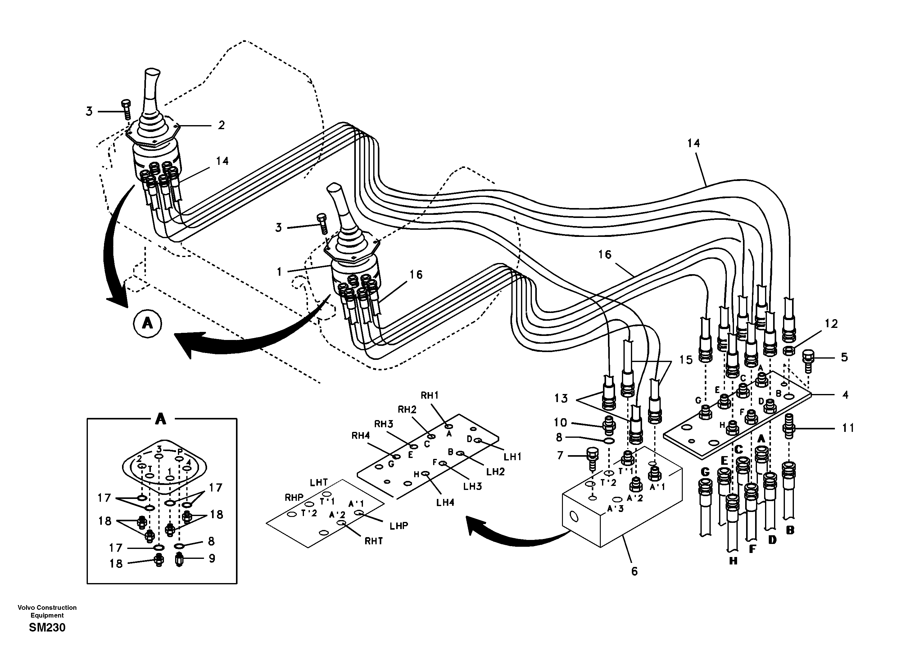 Servo system, control valve to remote control valve — volvo parts diagram