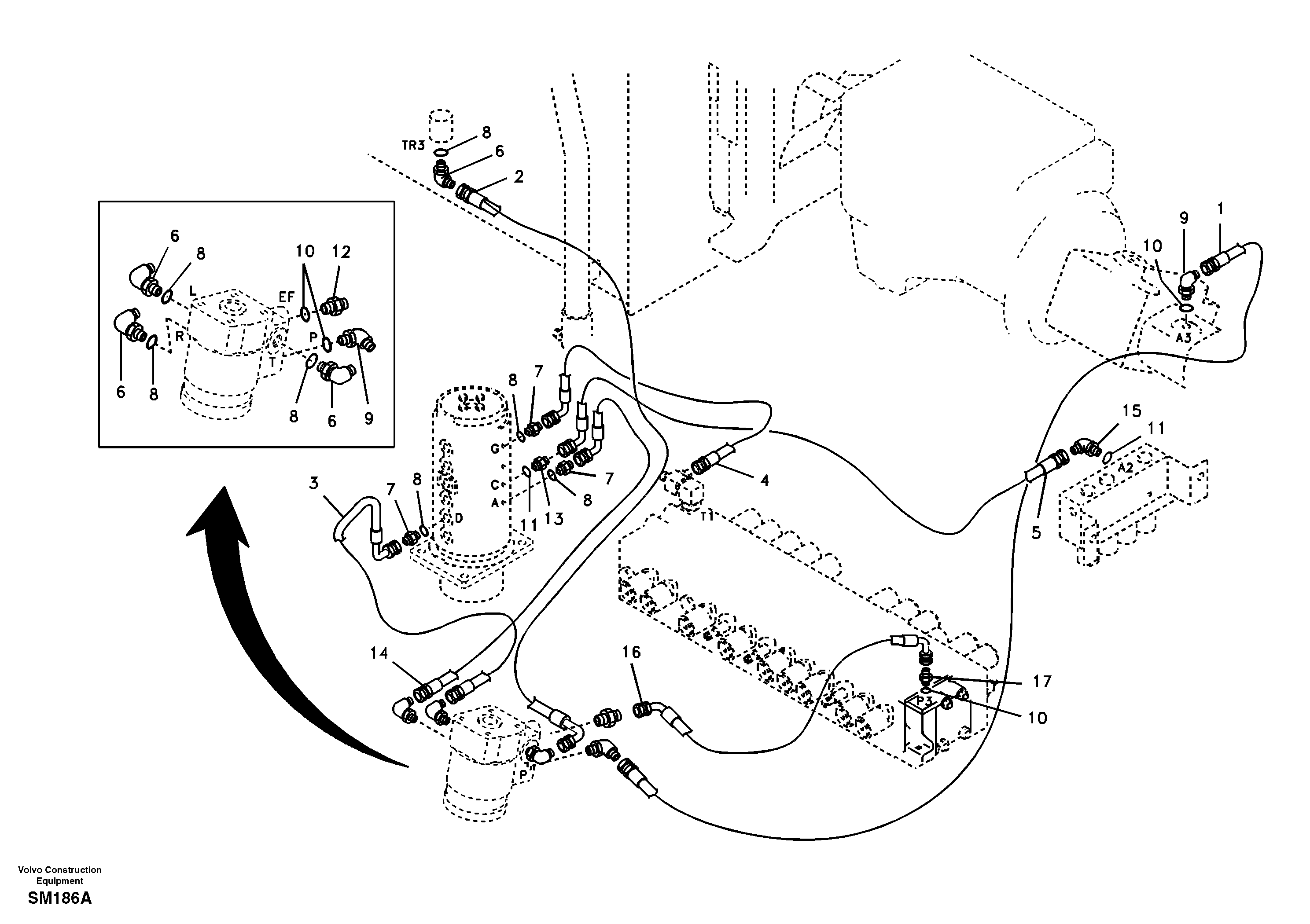 Hydraulic system, steering line — volvo parts diagram