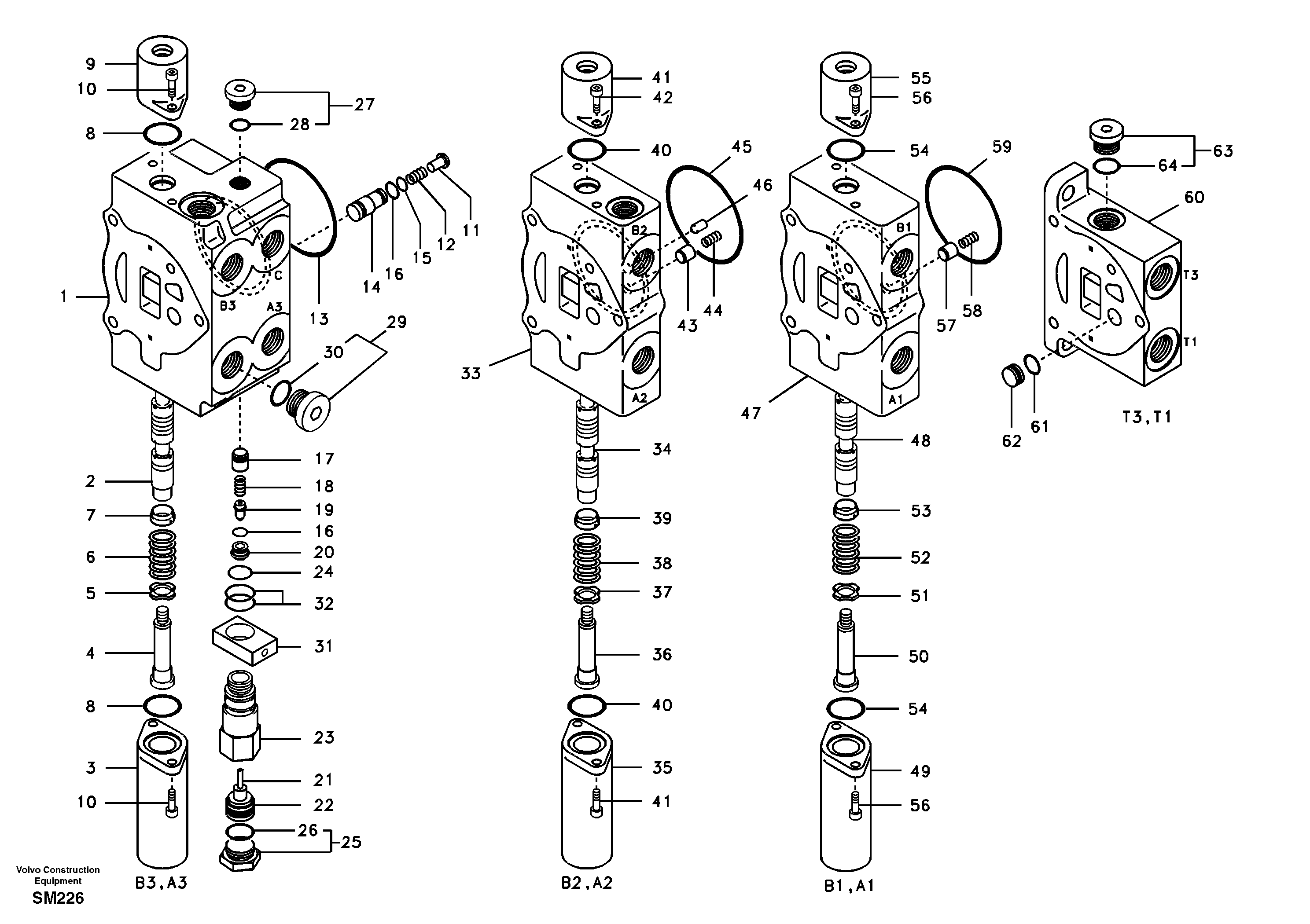 Main control valve, boom 1 and bucket and dipper arm 2 and outlet. — volvo parts diagram