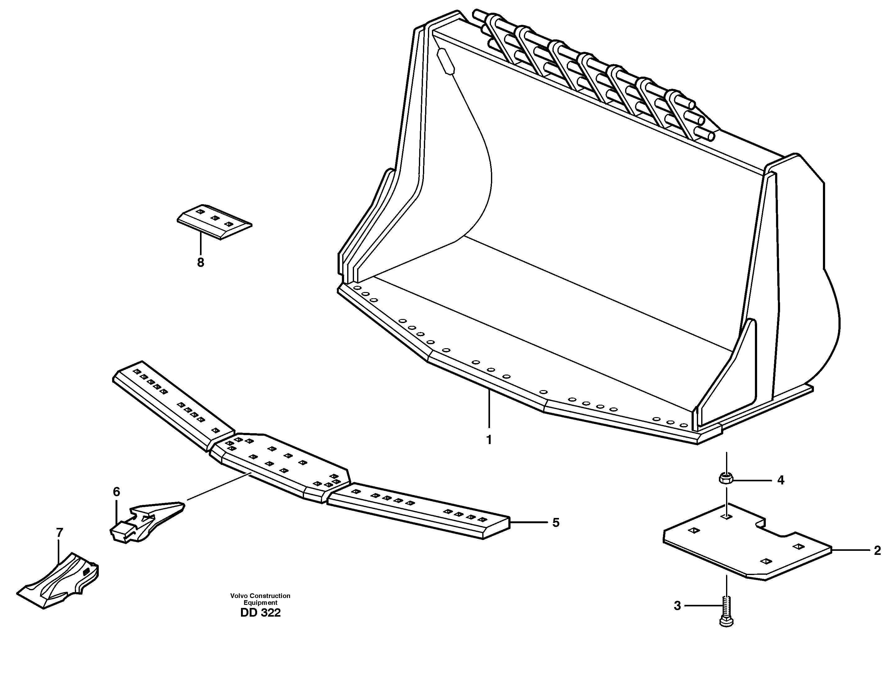Bucket,spade nose, alt. edge savers or teeth L150, L150C, L150D, L150E — volvo parts diagram