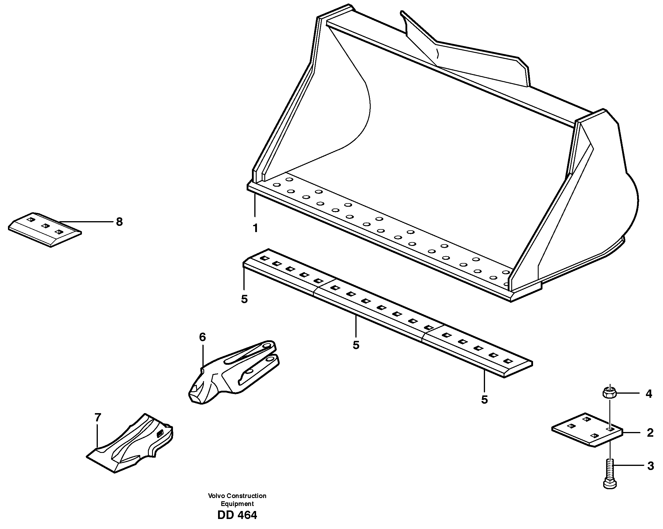 Bucket, straight lip, alt. edge savers or teeth L90C, L90D, L90E — volvo parts diagram