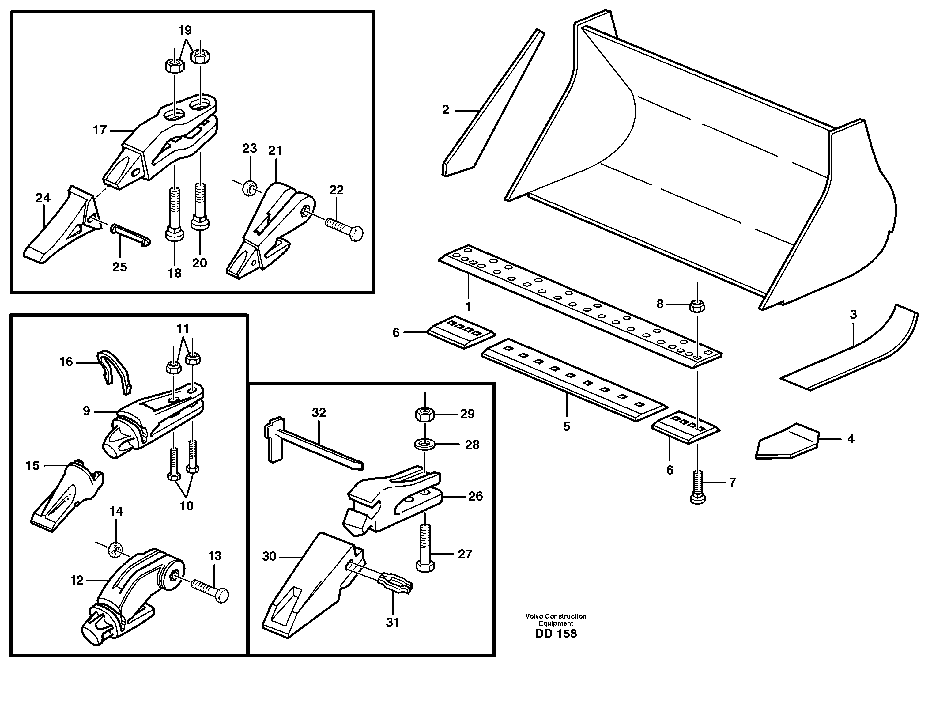 Bucket, straight lip, alt. edge savers or teeth L120 USA, L120B USA — volvo parts diagram