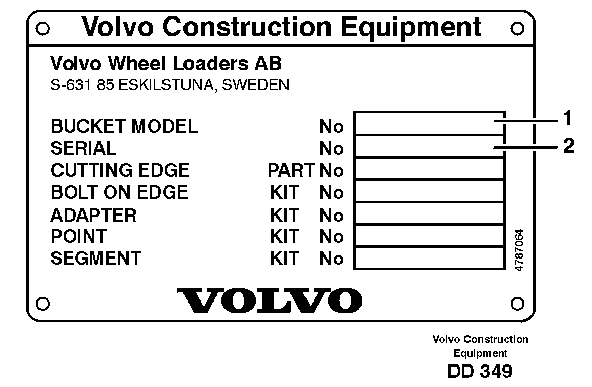 Product sign plate — volvo parts diagram