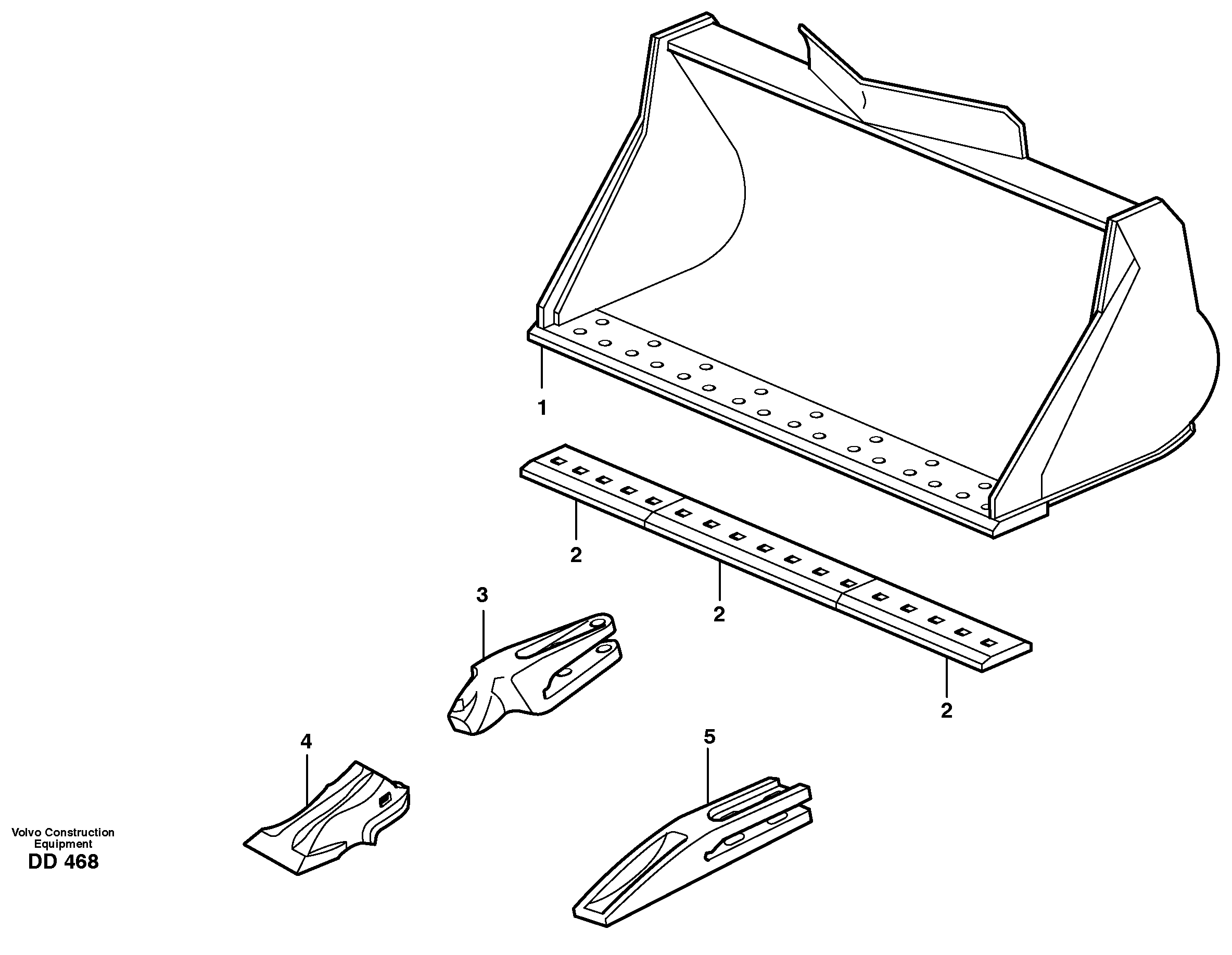 Bucket, straight lip, alt. edge savers or teeth L50B, L50C, L50D, L50E — volvo parts diagram