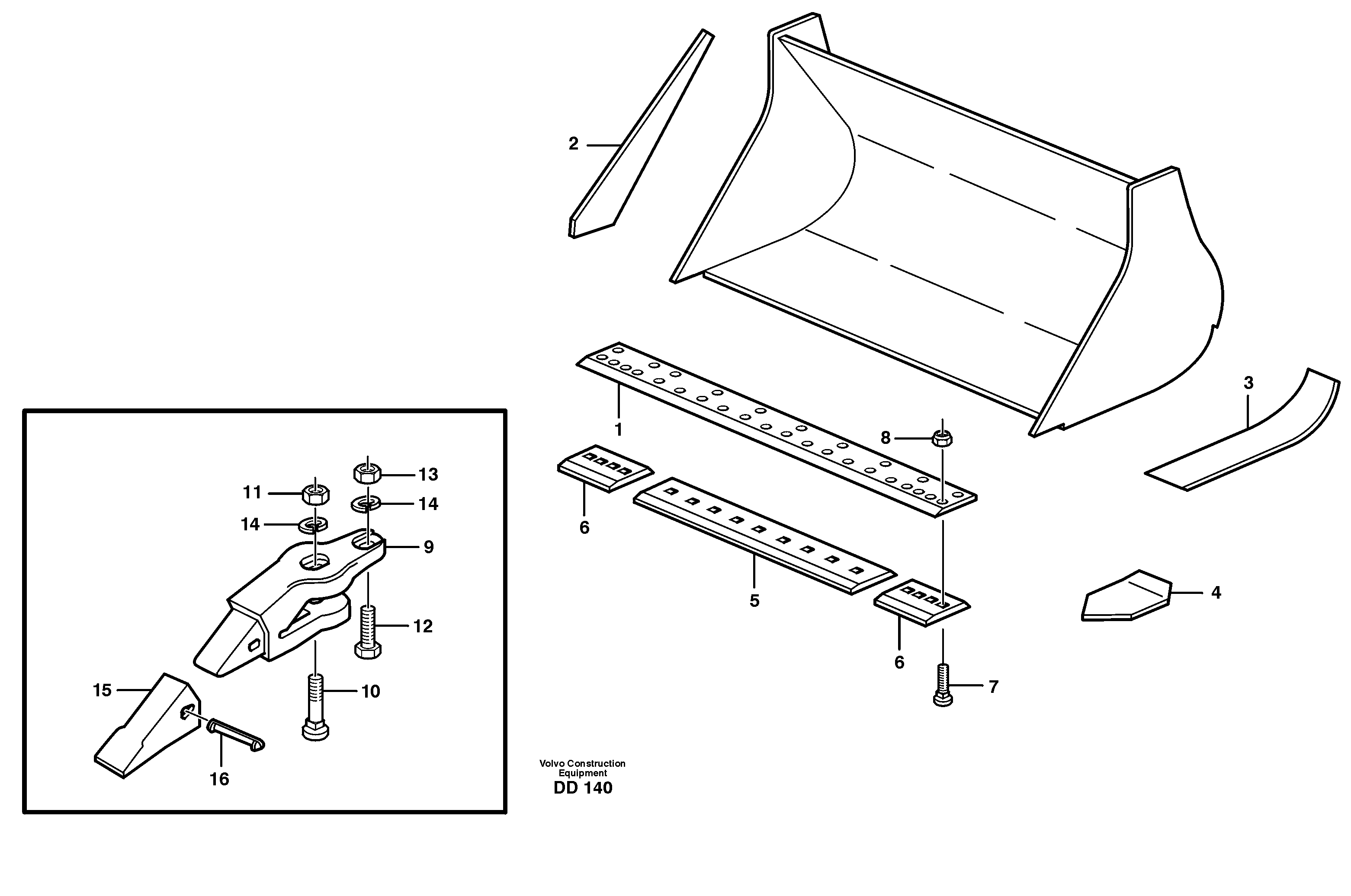 Bucket, straight lip, alt. edge savers or teeth L50 USA — volvo parts diagram
