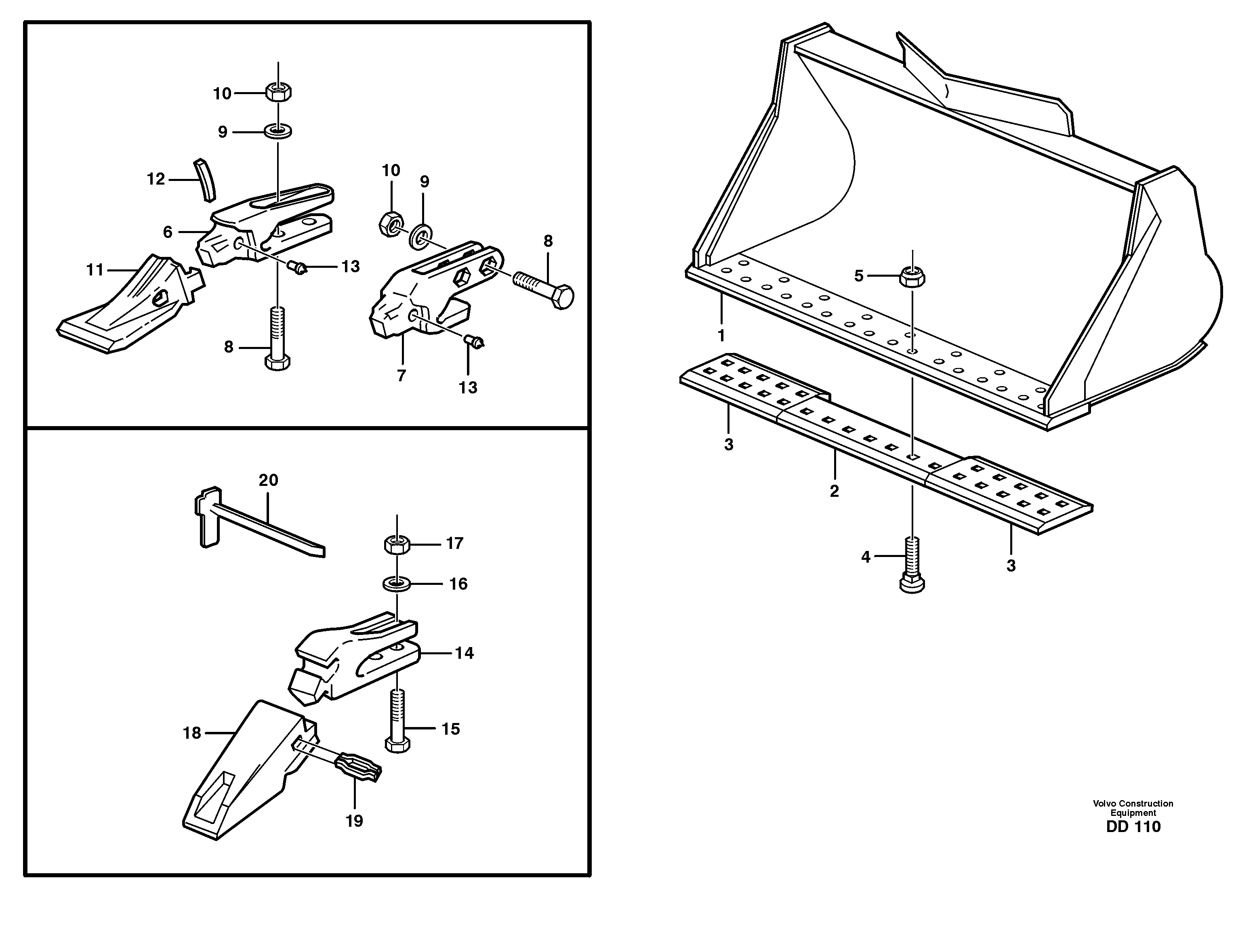 Straight lips, edge savers, teeth L150, L160 — volvo parts diagram