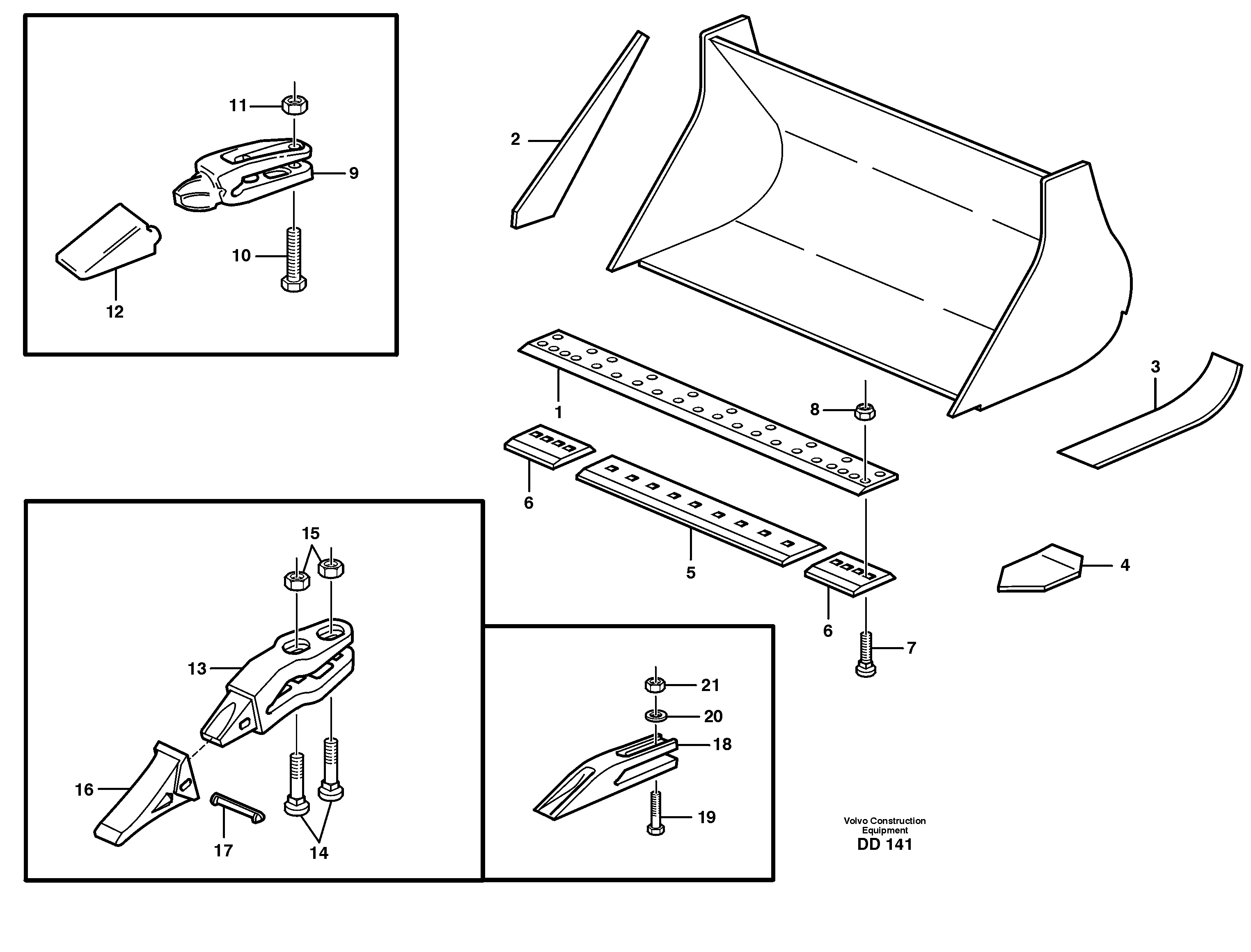 Bucket, straight lip, alt. edge savers or teeth L50 USA — volvo parts diagram