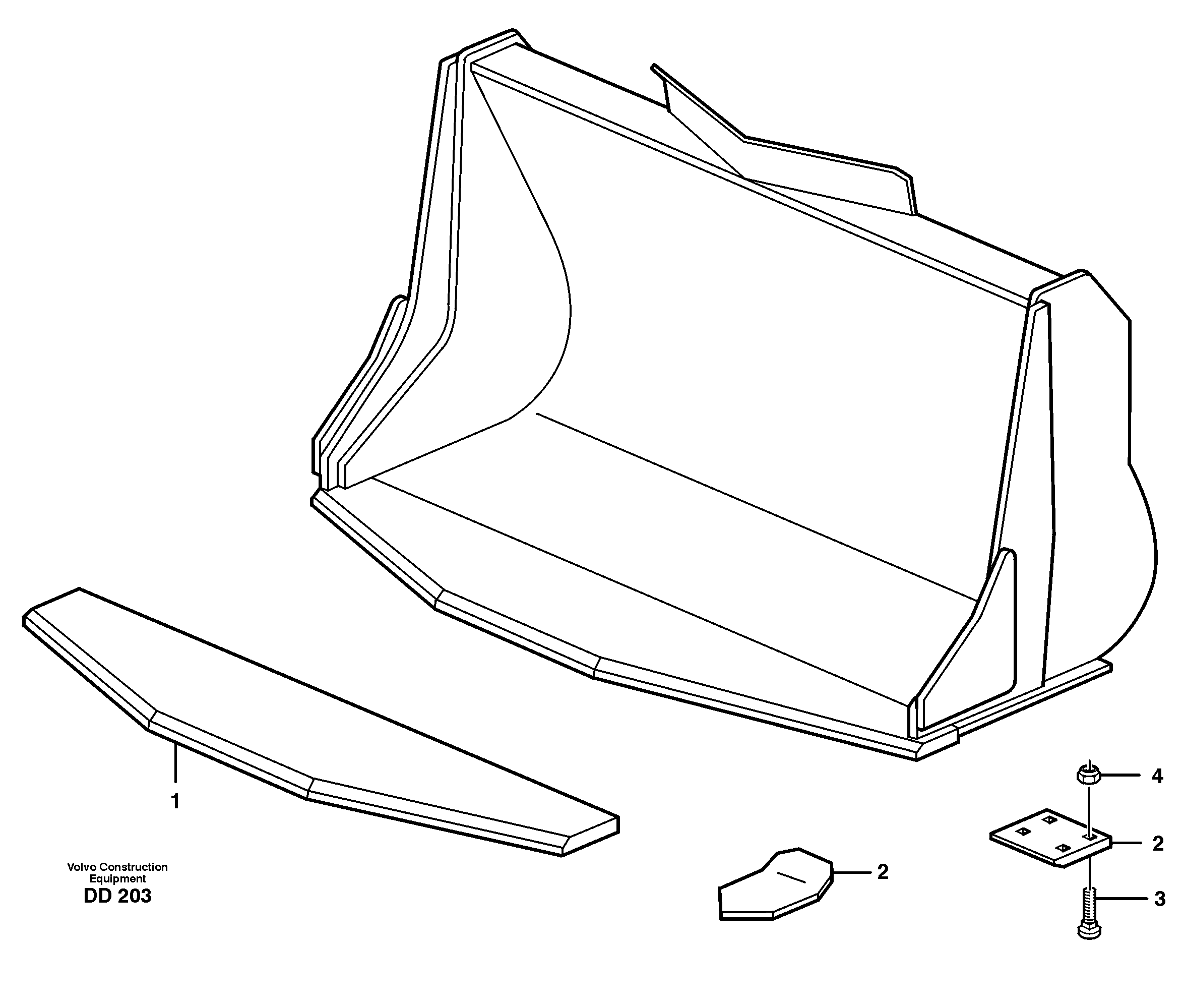 Bucket, truncated vec lip without teeth L60E — volvo parts diagram