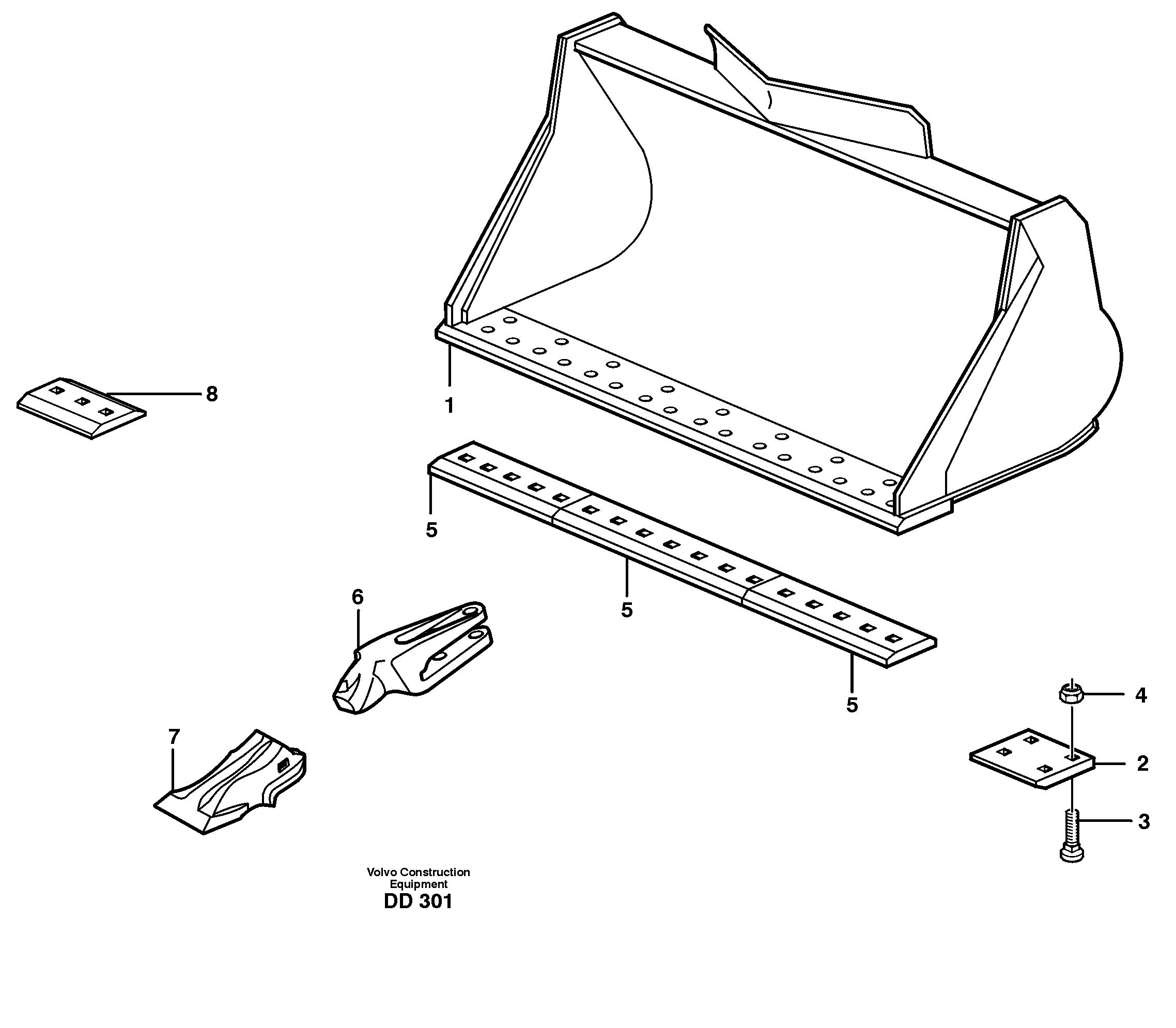 Bucket, straight lip, alt. edge savers or teeth L90C, L90D, L90E — volvo parts diagram