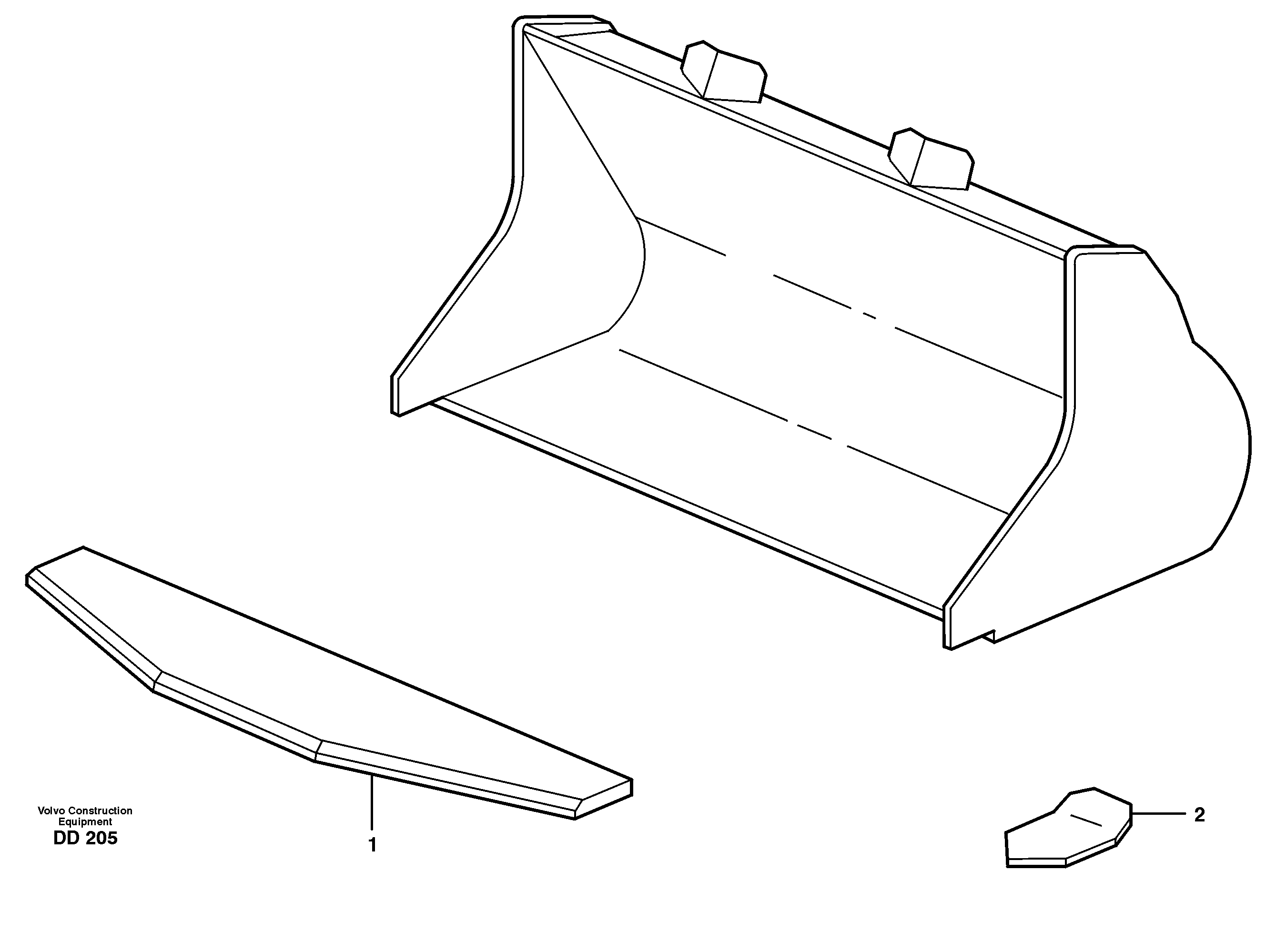 Bucket, truncated vec lip without teeth L90, L90B, L90C — volvo parts diagram