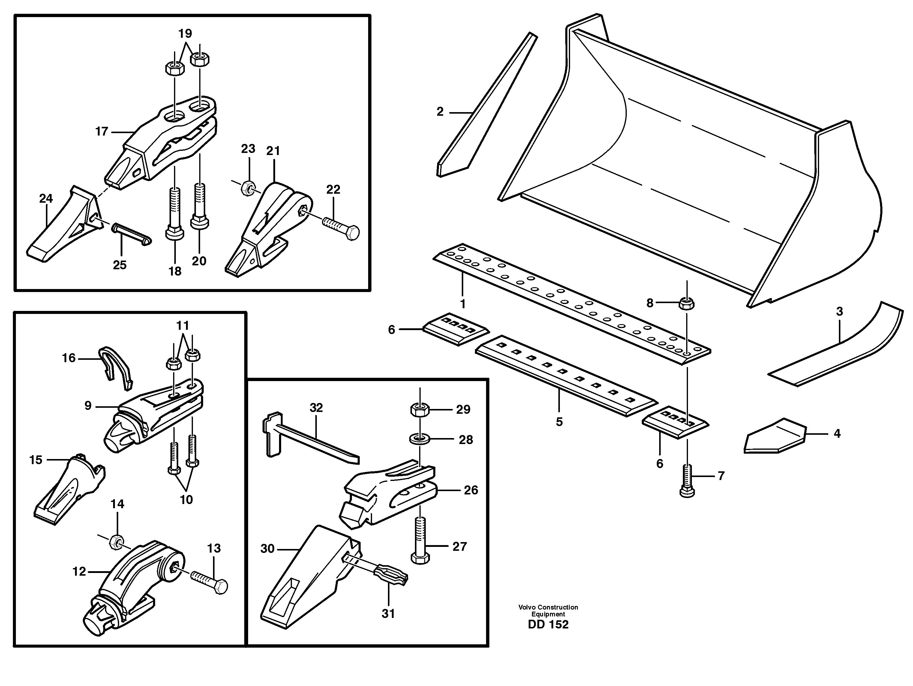 Bucket, straight lip, alt. edge savers or teeth L90 USA, L90B USA — volvo parts diagram