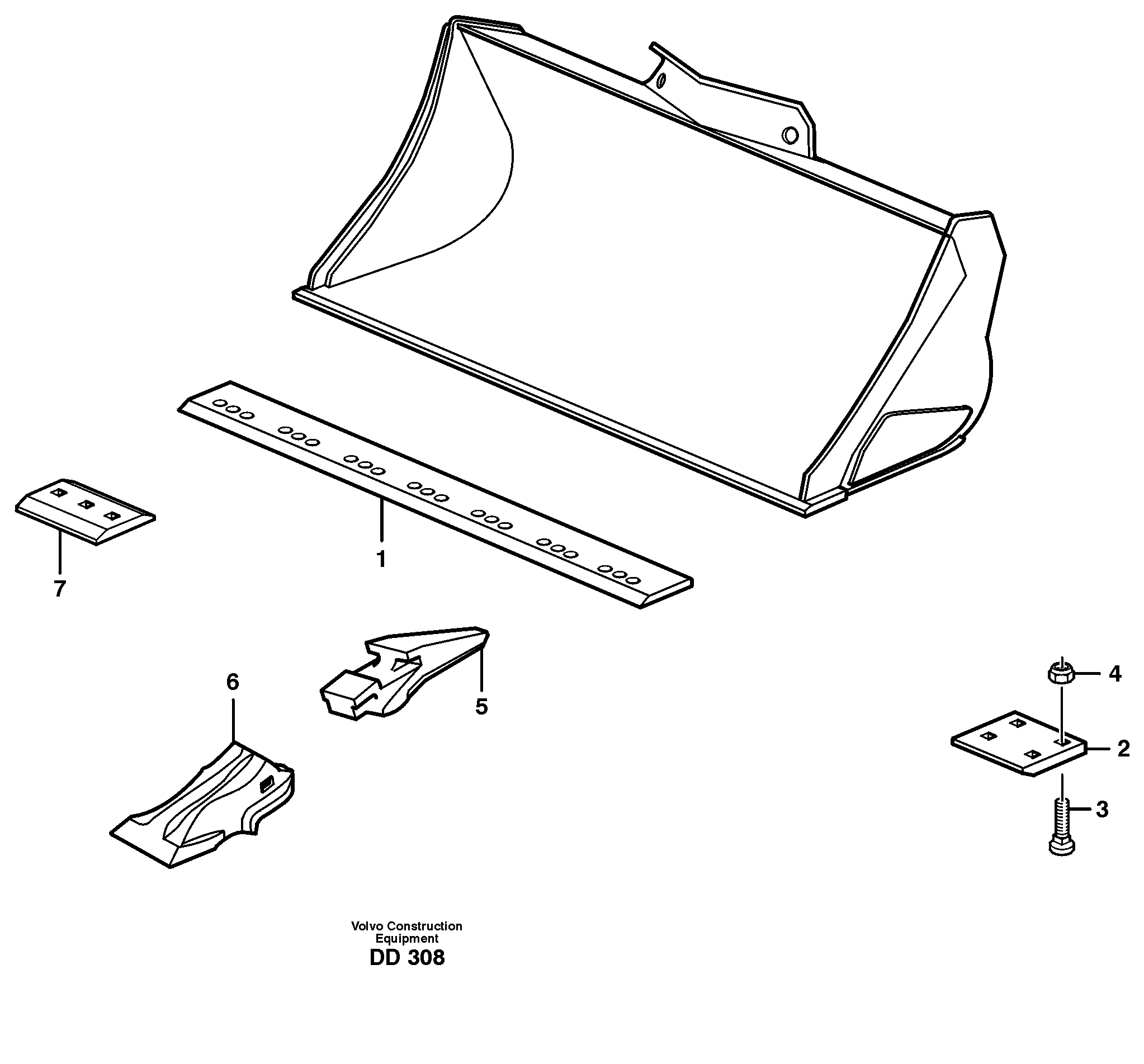 Bucket, straight with teeth L150, L150C, L150D, L150E — volvo parts diagram