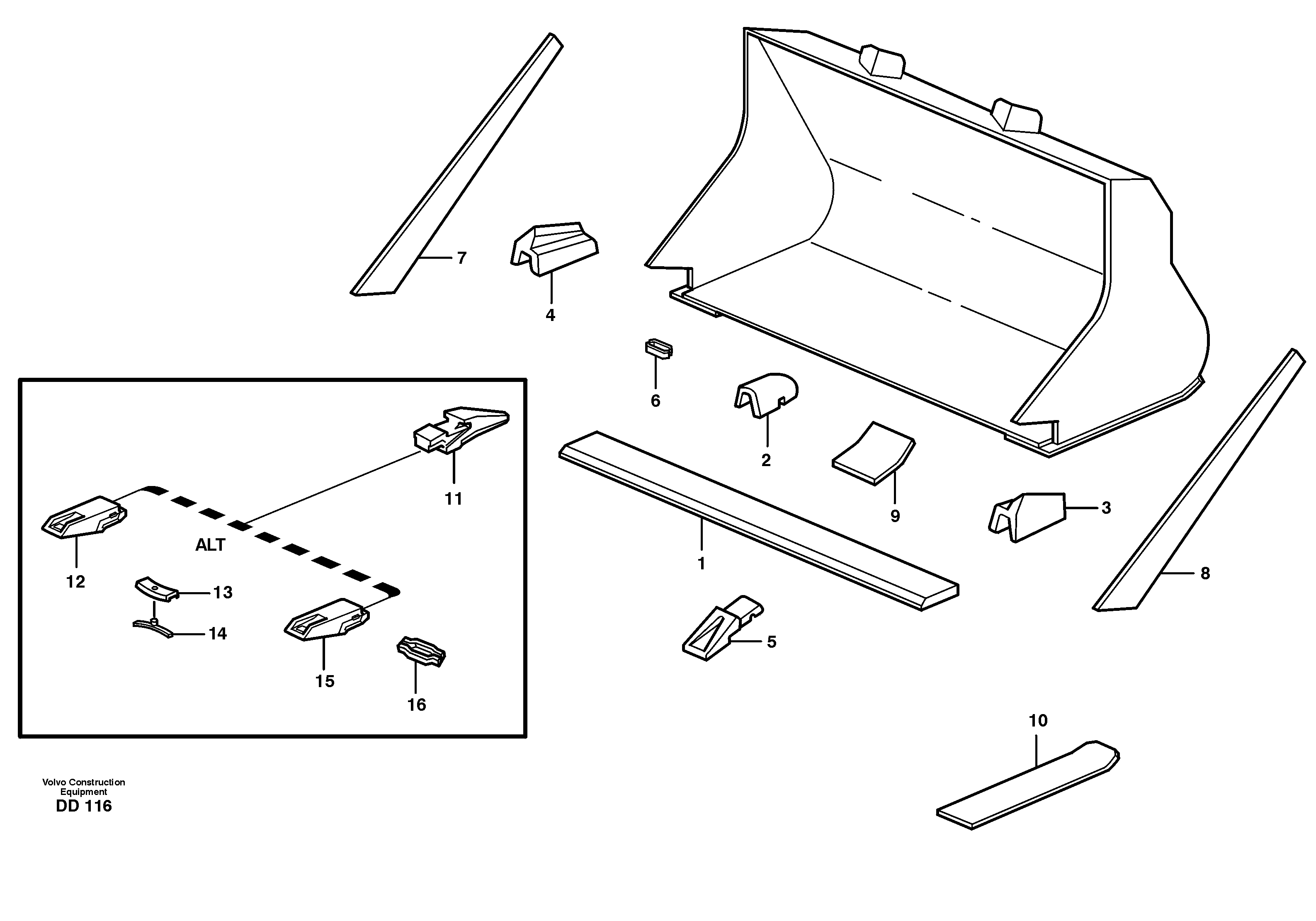 Bucket, straight with teeth L70 — volvo parts diagram