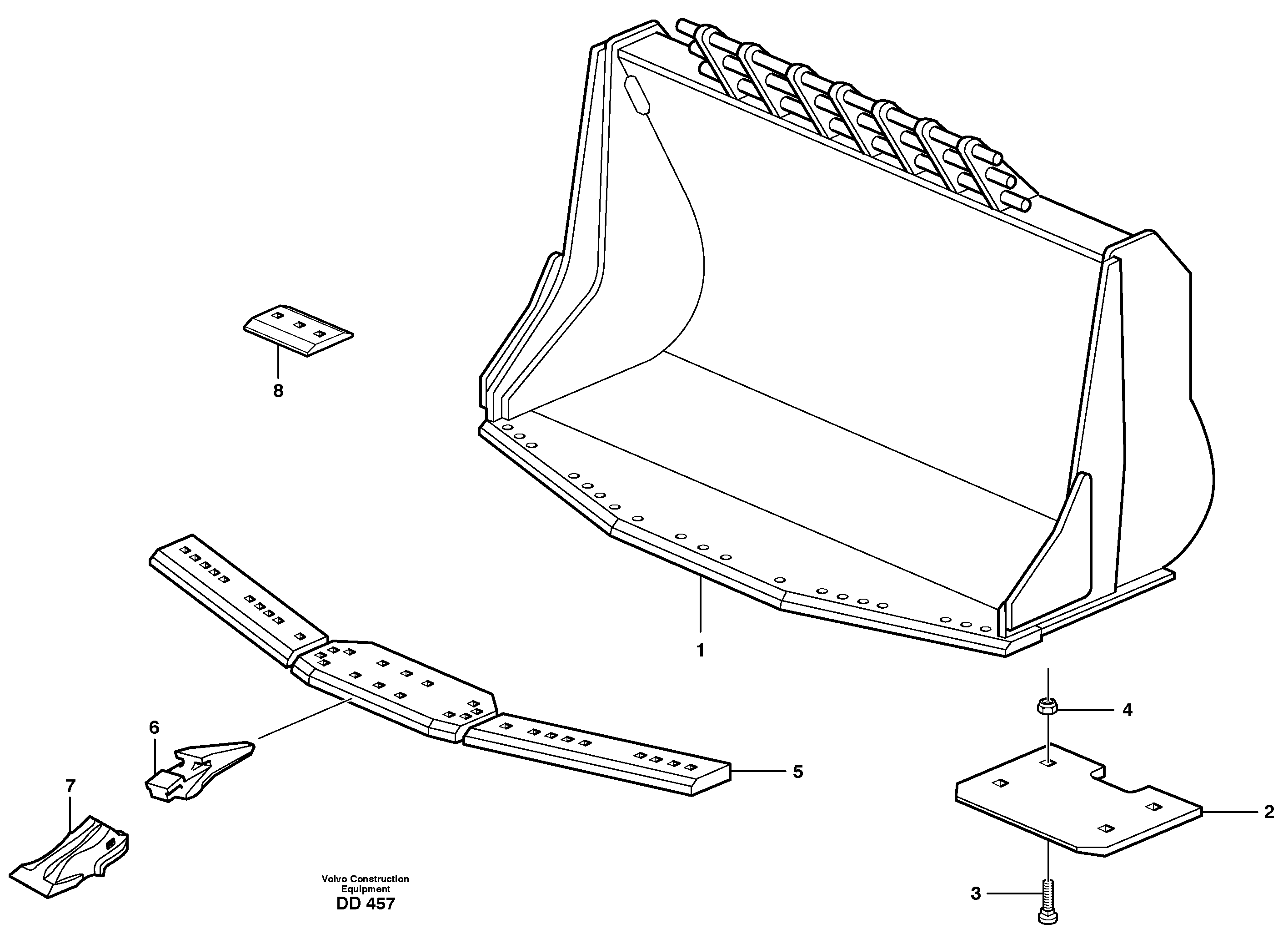 Bucket,spade nose, alt. edge savers or teeth L330C, L330D, L330E — volvo parts diagram