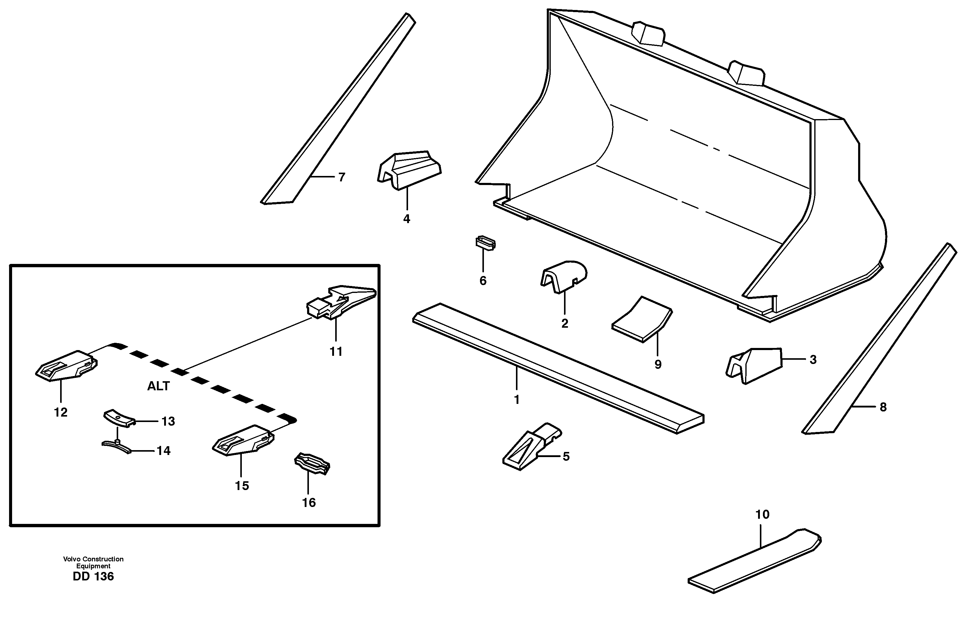 Bucket, straight with teeth EL70, EL70C — volvo parts diagram
