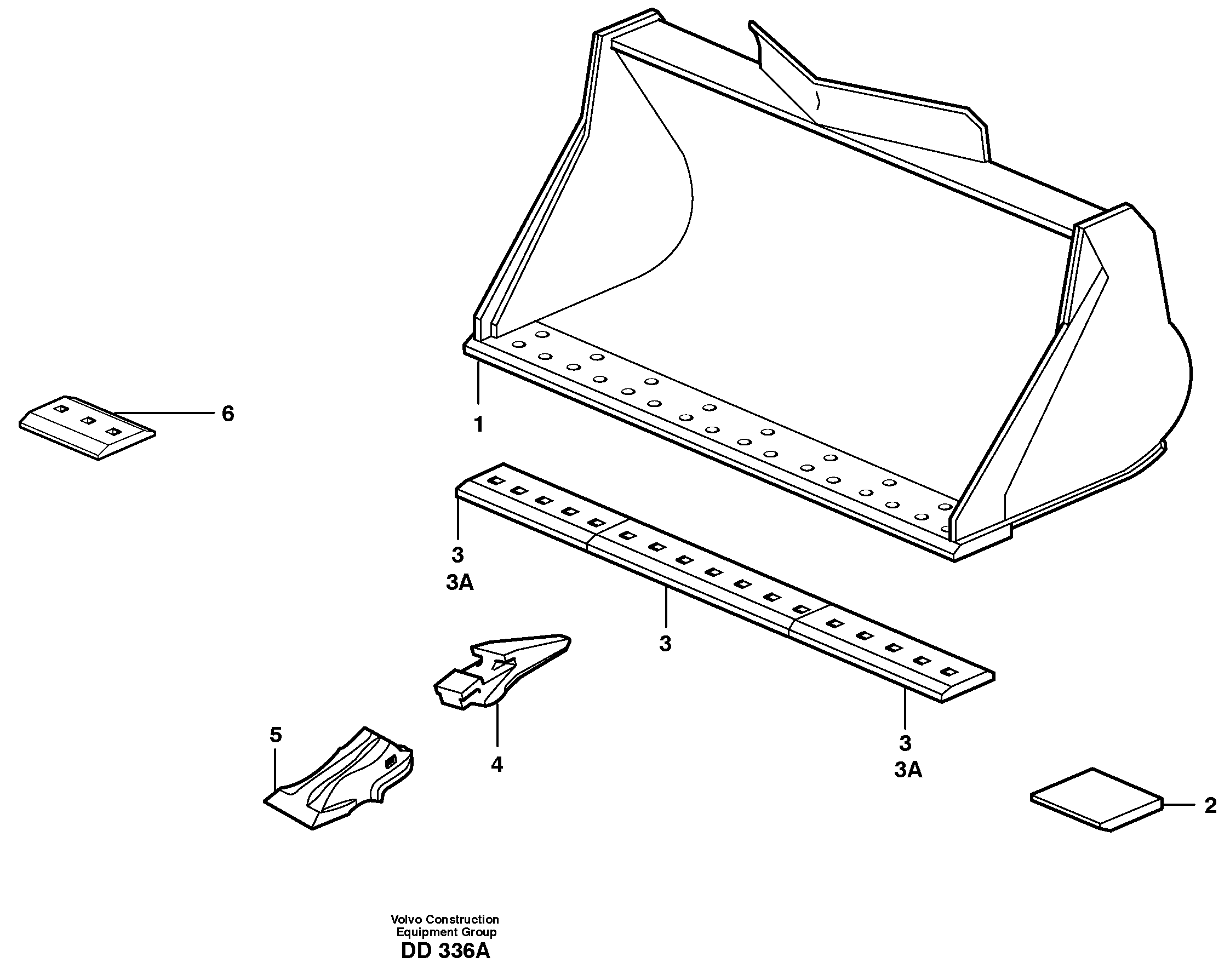 Bucket, straight lip, alt. edge savers or teeth L330C, L330D, L330E — volvo parts diagram