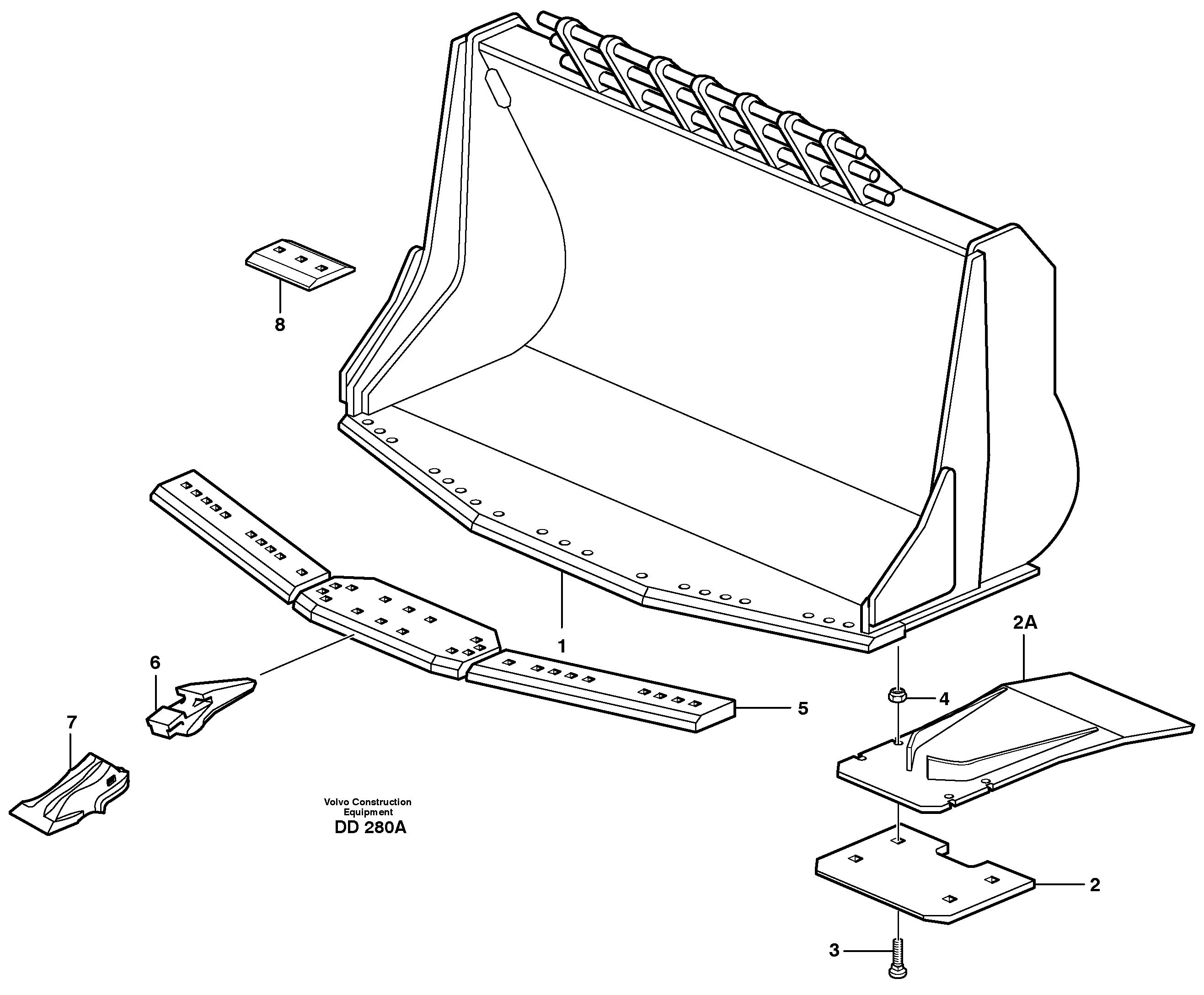 Bucket,spade nose, alt. edge savers or teeth L220D, L220E — volvo parts diagram