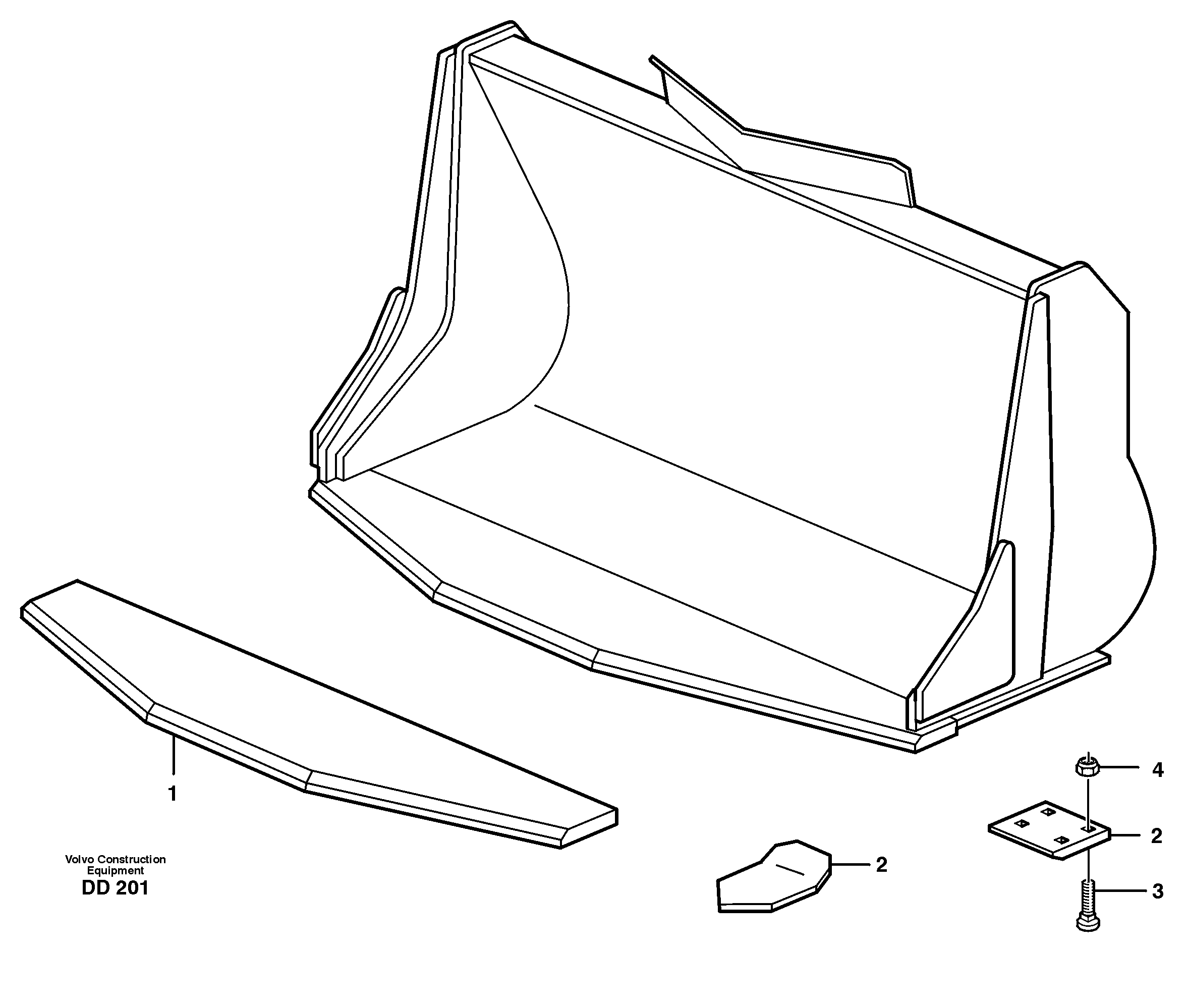 Bucket, truncated vec lip without teeth L50B, L50C, L50D, L50E — volvo parts diagram