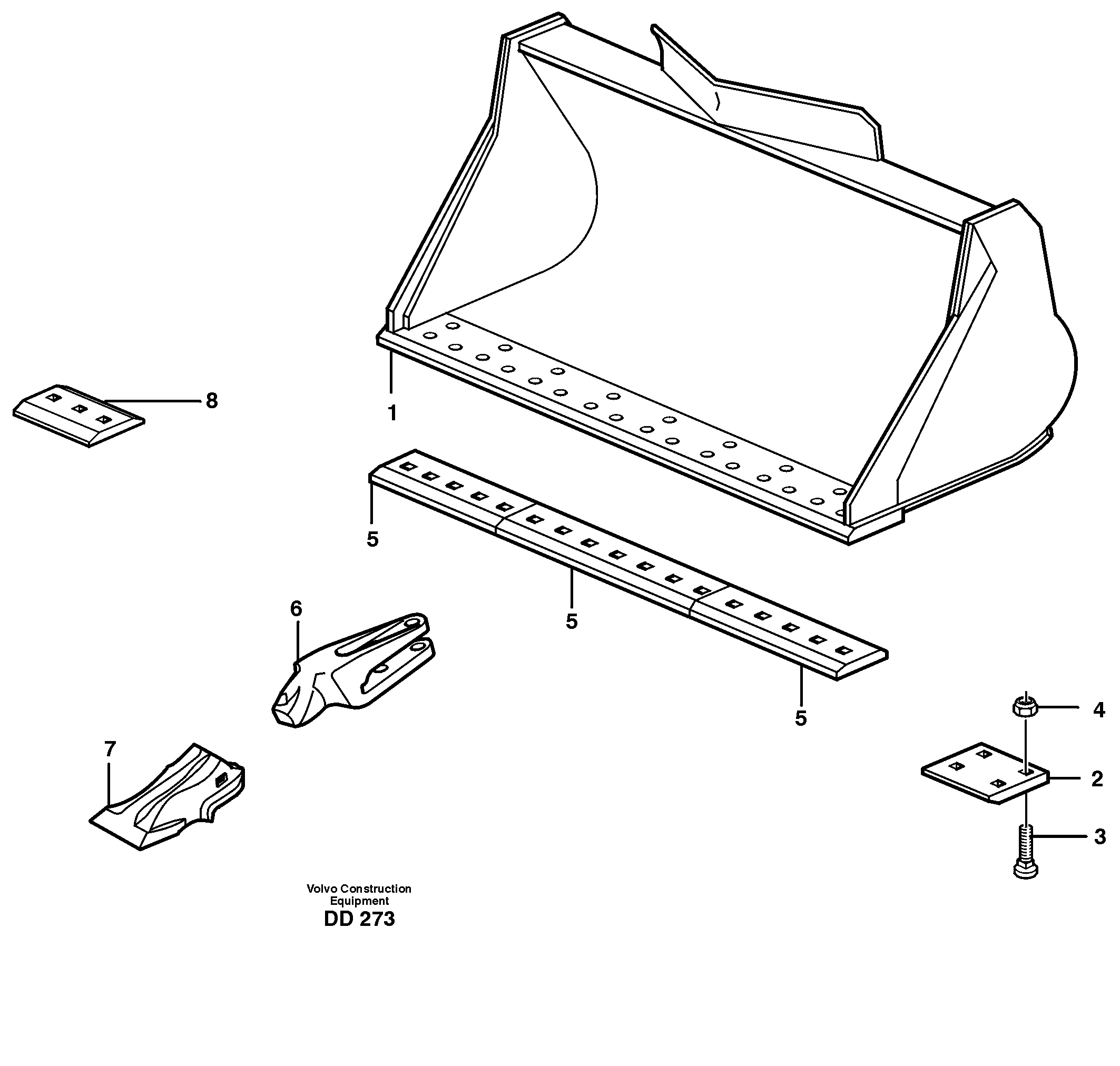 Bucket, straight lip, alt. edge savers or teeth L220D, L220E — volvo parts diagram