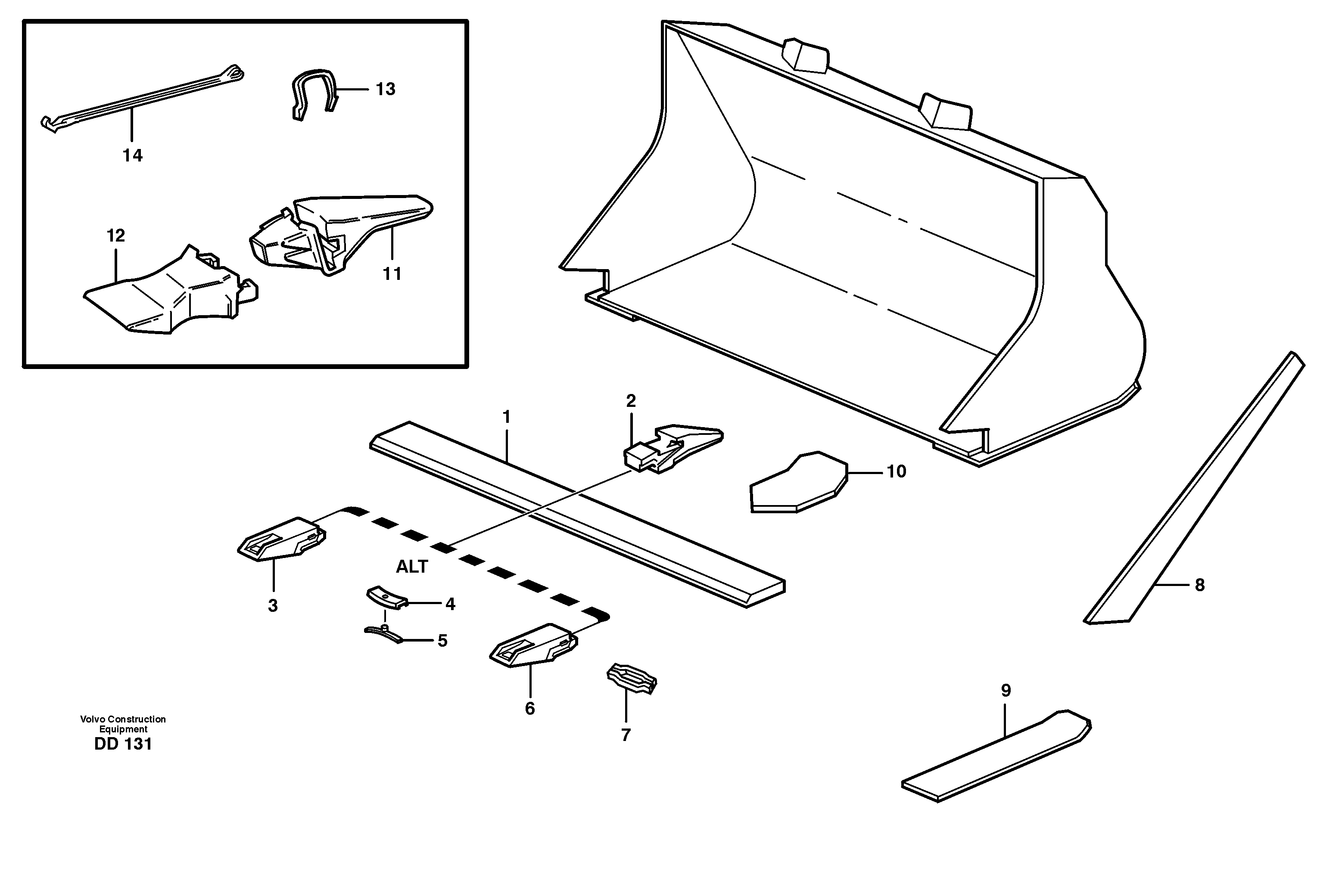 Bucket, straight with teeth L160 — volvo parts diagram