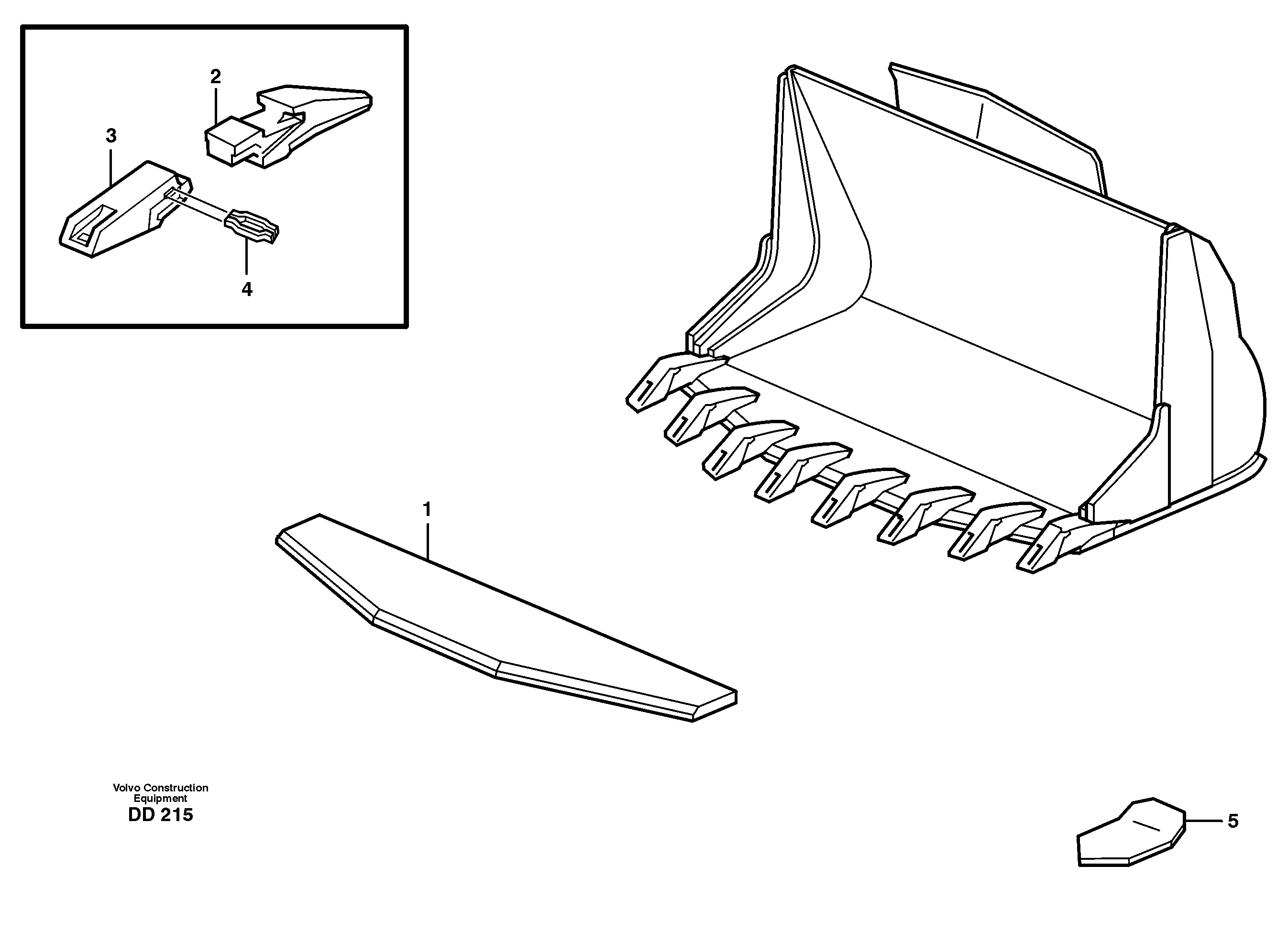 Bucket, truncated vec lip with teeth L150 — volvo parts diagram