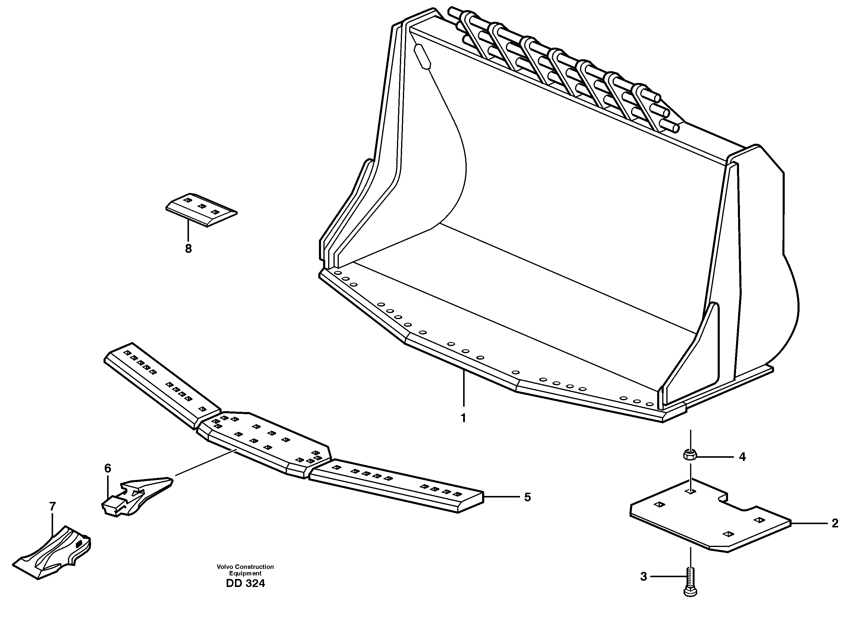 Bucket,spade nose, alt. edge savers or teeth L330C, L330D, L330E — volvo parts diagram