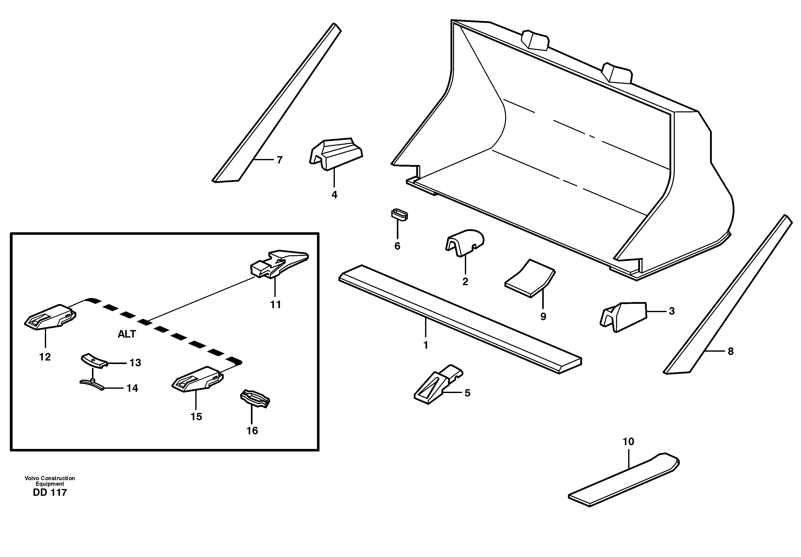 Bucket, straight with teeth L70 — volvo parts diagram