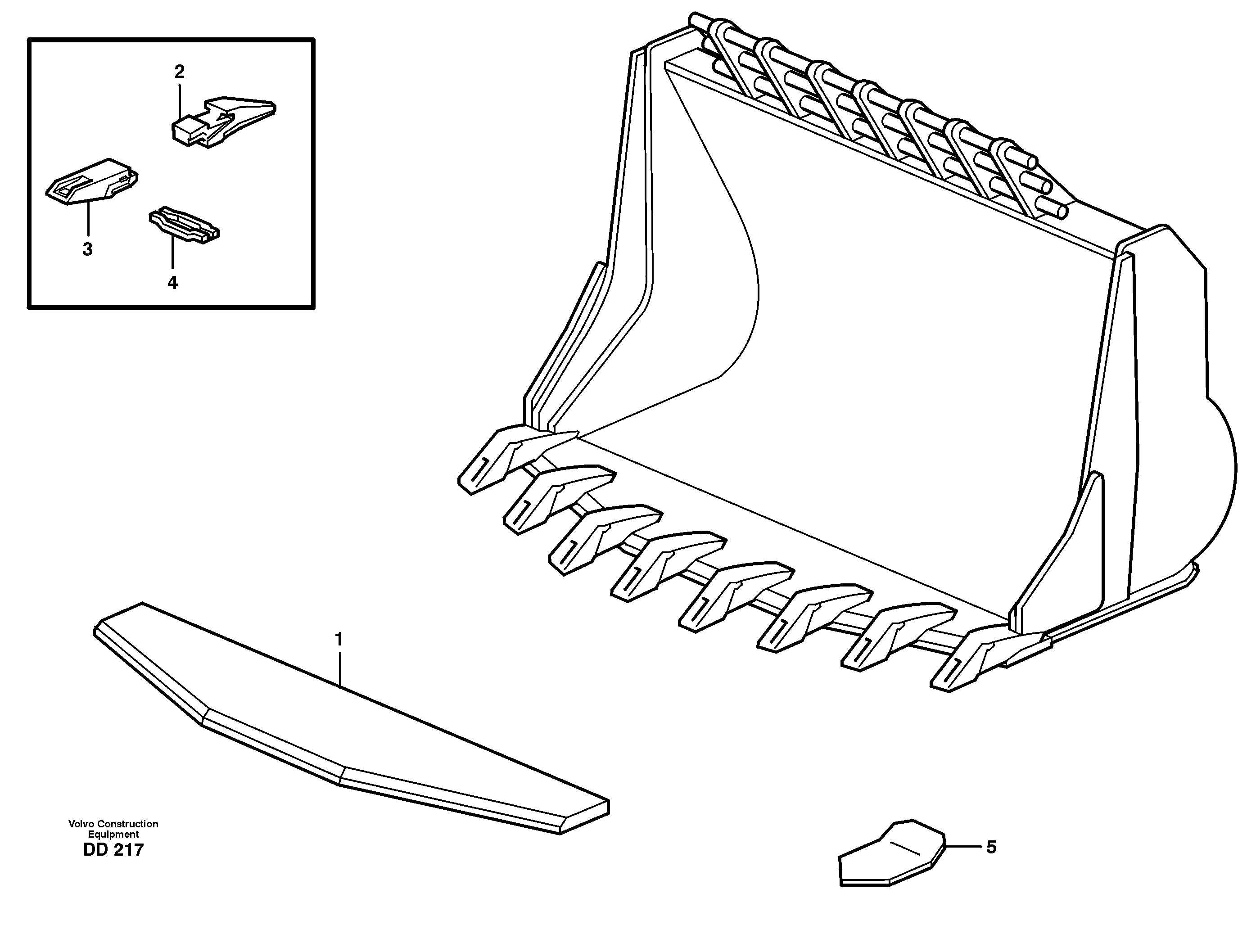 Bucket, truncated vec lip with teeth L180 — volvo parts diagram