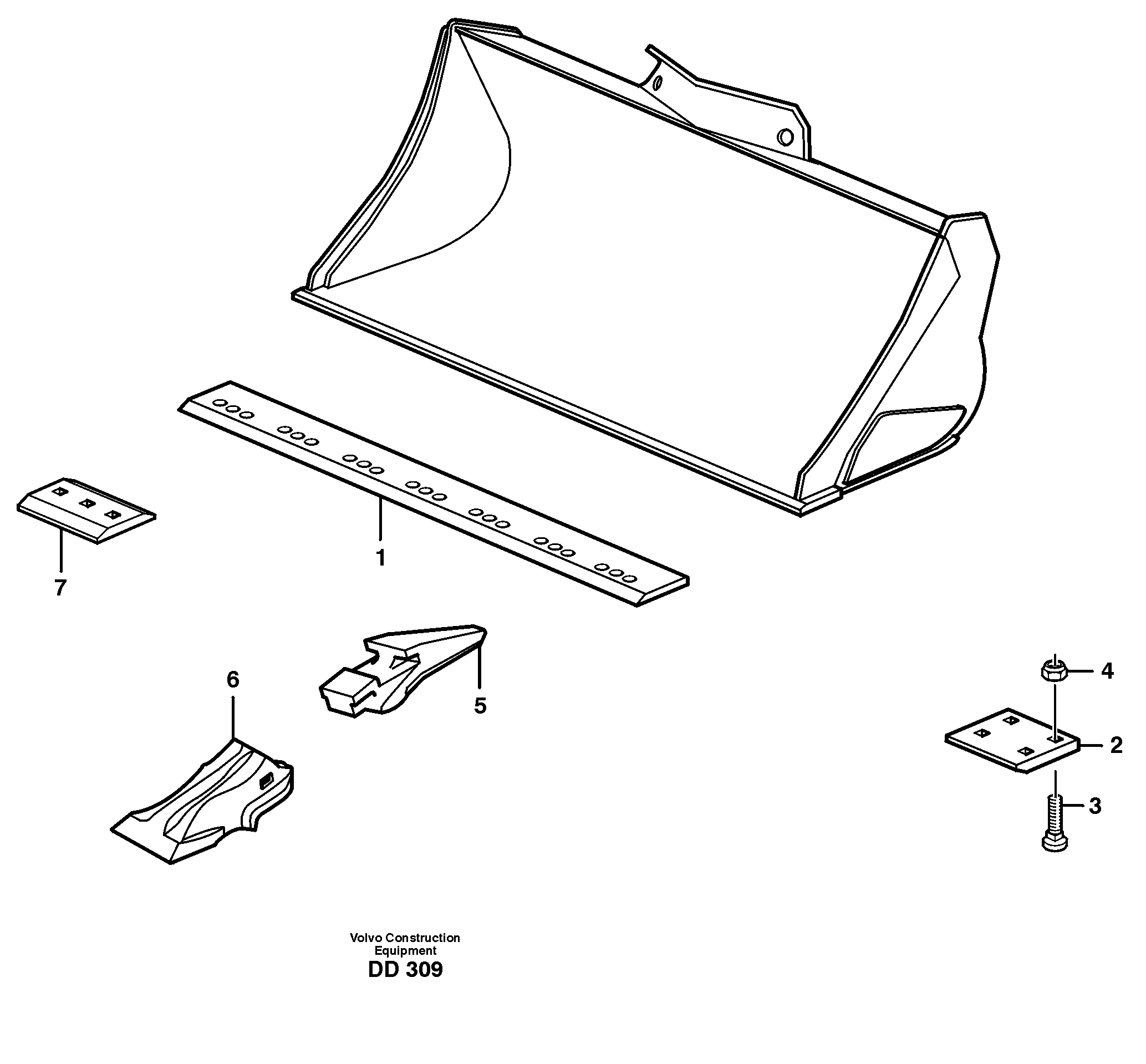 Bucket, straight with teeth L150, L150C, L150D, L150E — volvo parts diagram