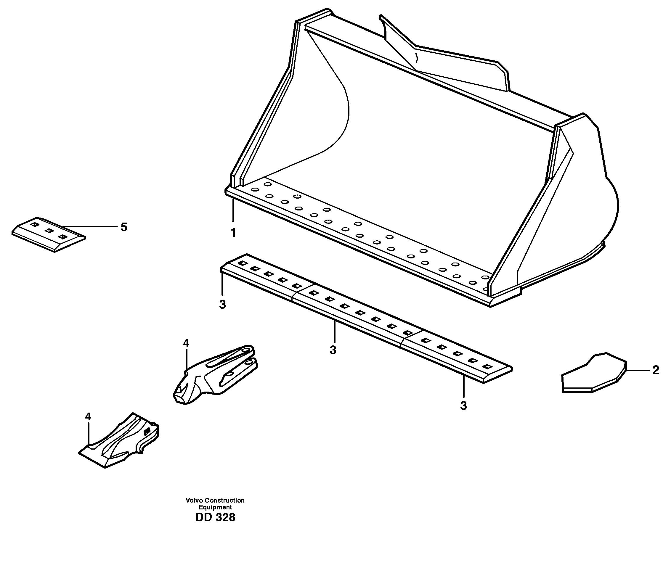 Bucket, straight lip, alt. edge savers or teeth L150, L150C — volvo parts diagram